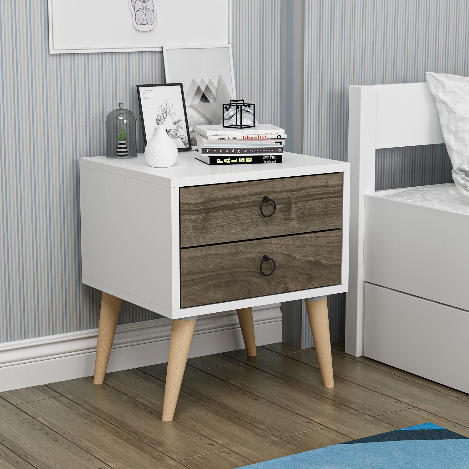 Dekorosso Merlin 2 Çekmeceli Komodin - BEYAZ & CEVİZ