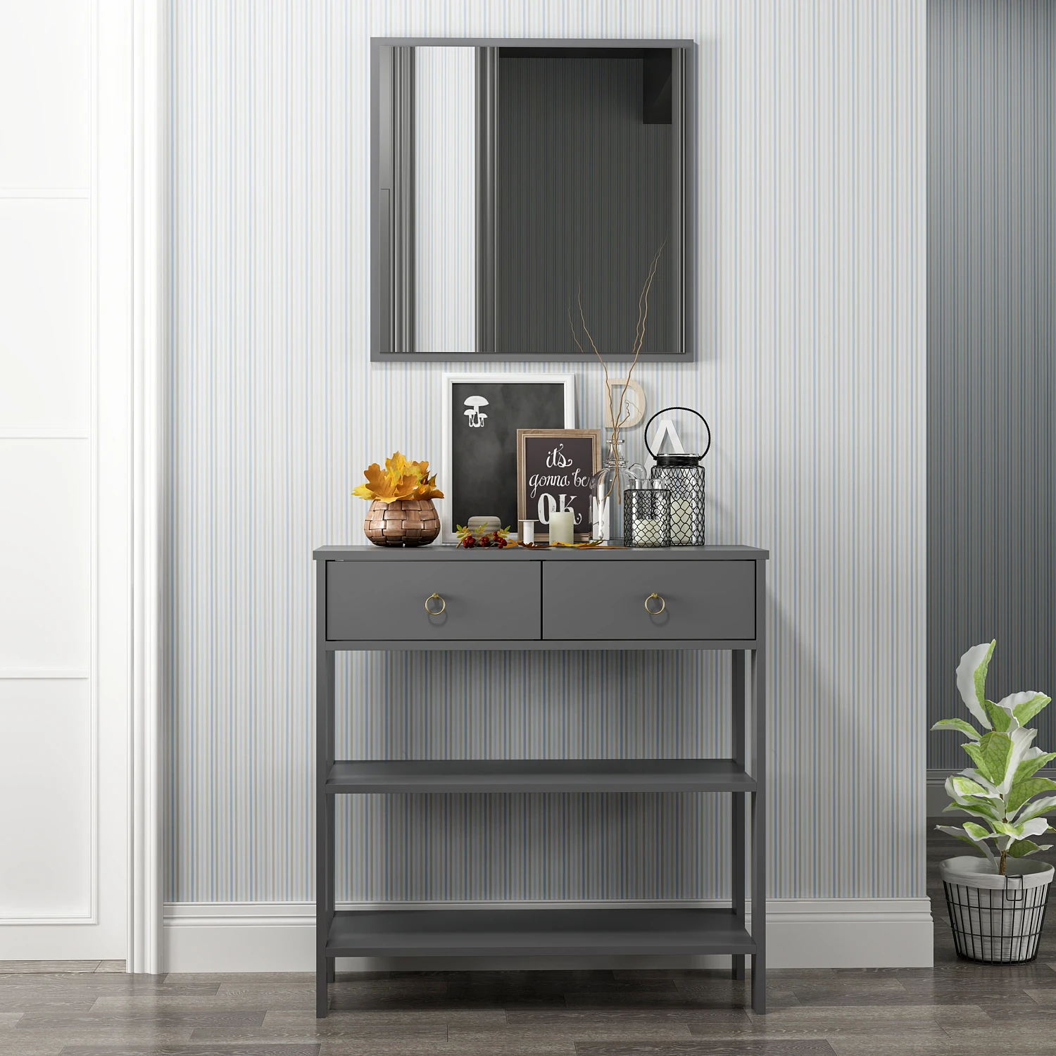 Dekorosso Luke Modern Dekoratif Aynalı 2 Çekmeceli 2 Raflı Dresuar