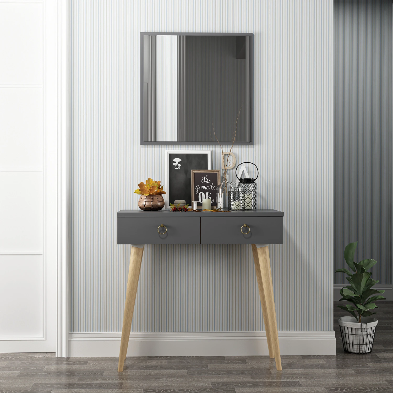 Dekorosso Arden Ahşap Ayaklı Aynalı Modern Dekoratif Dresuar