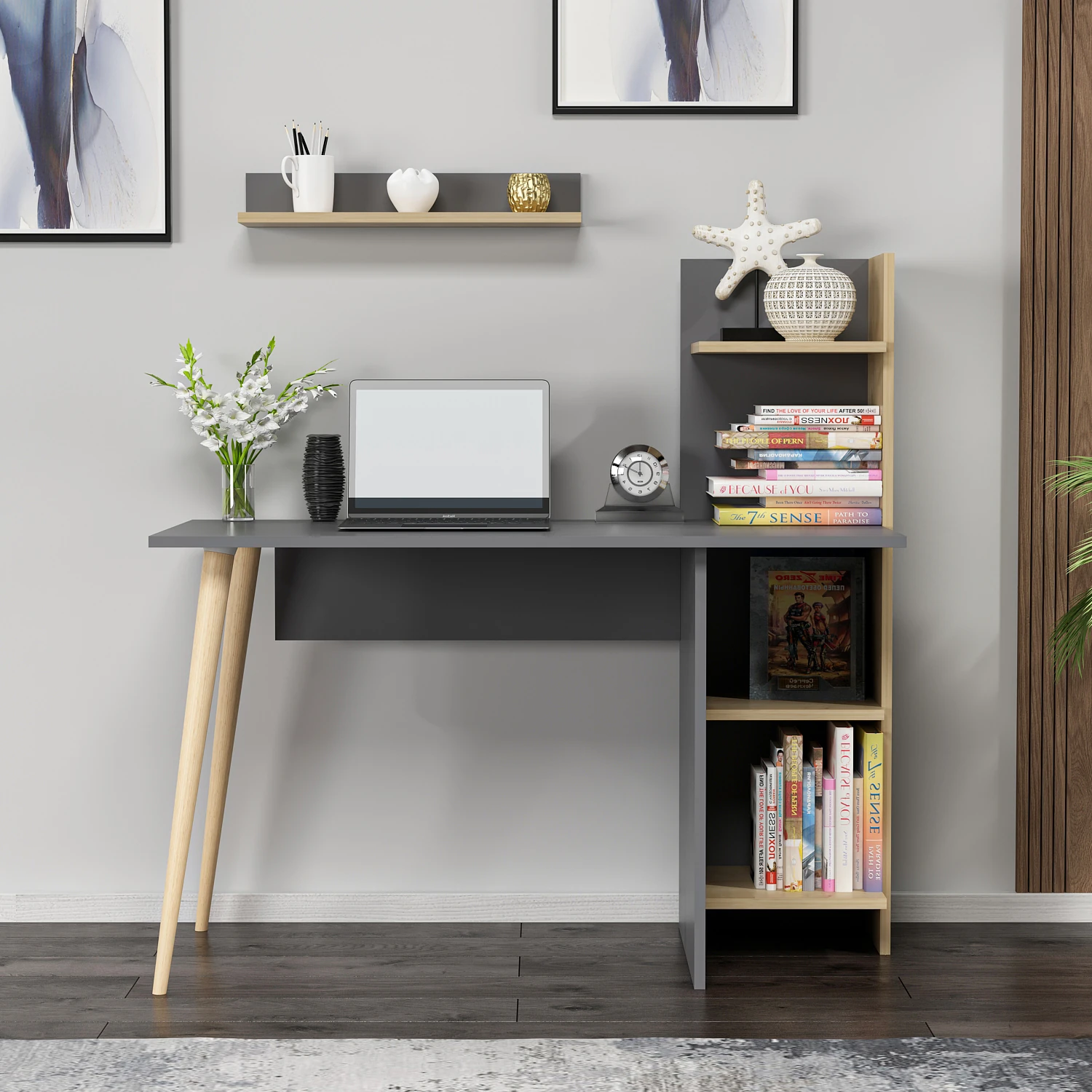 Dekorosso Omar Ahşap Ayaklı Fonksiyonel Çalışma Masası