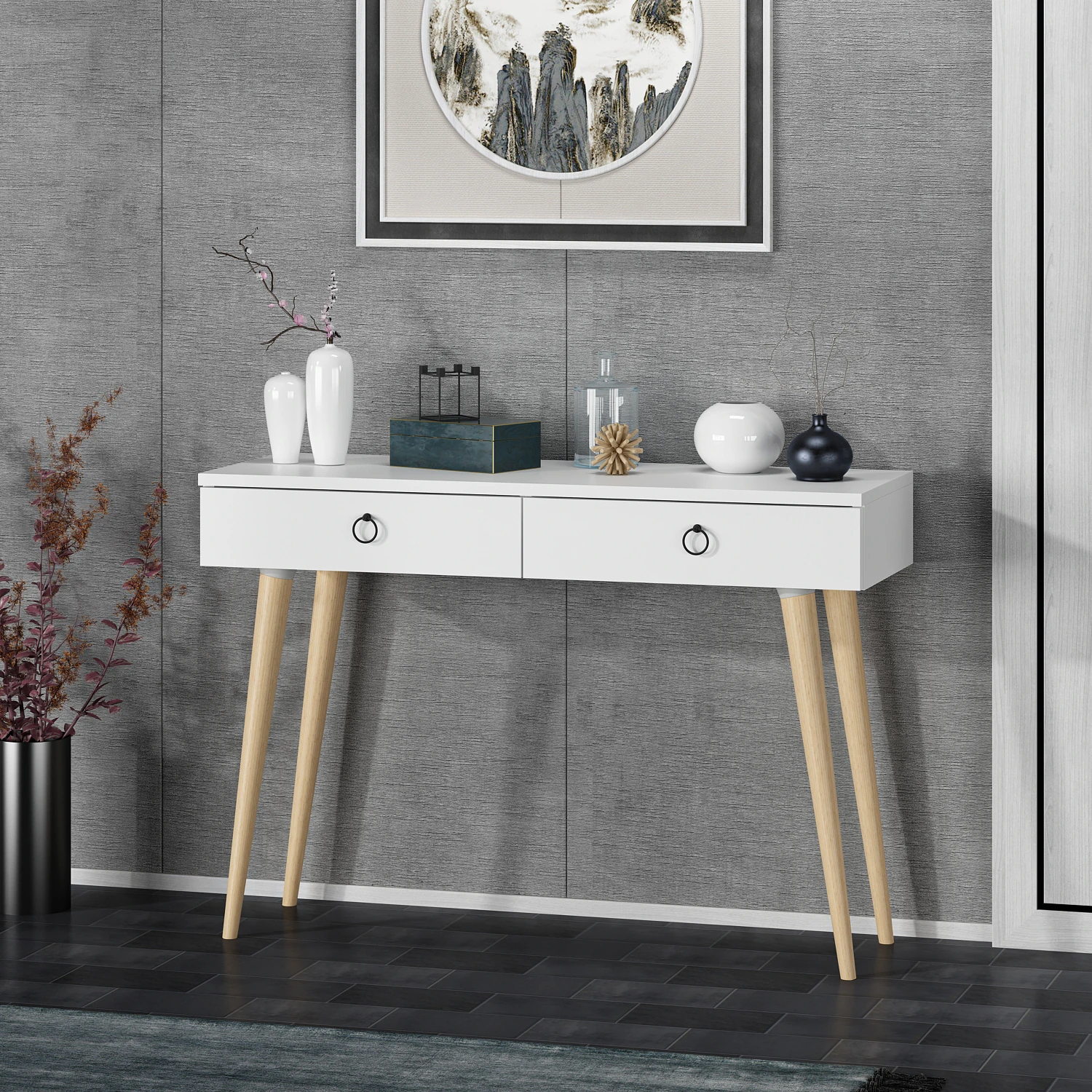 Dekorosso Arden Ahşap Ayaklı Modern Dekoratif Dresuar 100Cm - BEYAZ