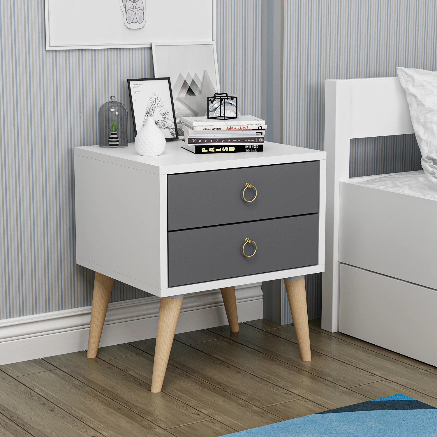 Dekorosso Merlin 2 Çekmeceli Komodin - Beyaz & Antrasit