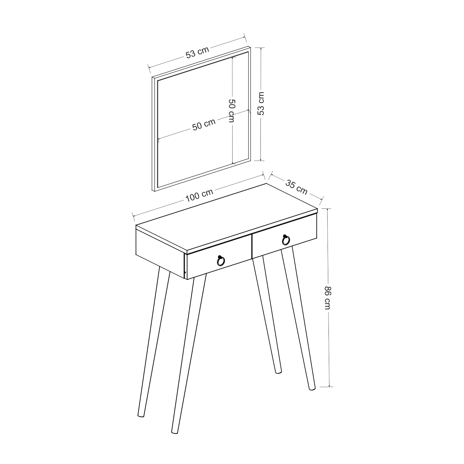 Dekorosso Arden Ahşap Ayaklı Kare Aynalı Modern Dekoratif Dresuar 100Cm