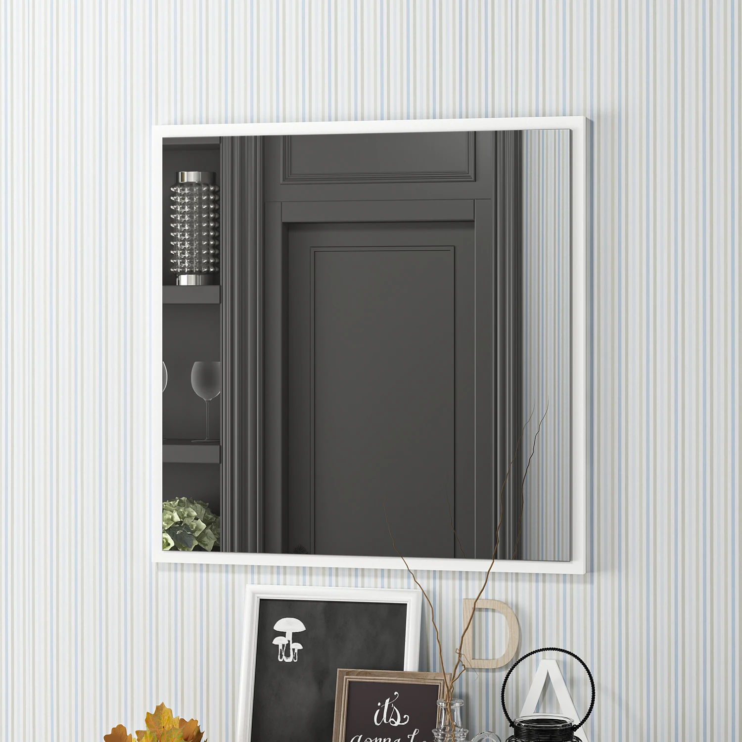 Dekorosso Sır Modern Dekoratif Salon Banyo Kare Ayna - BEYAZ