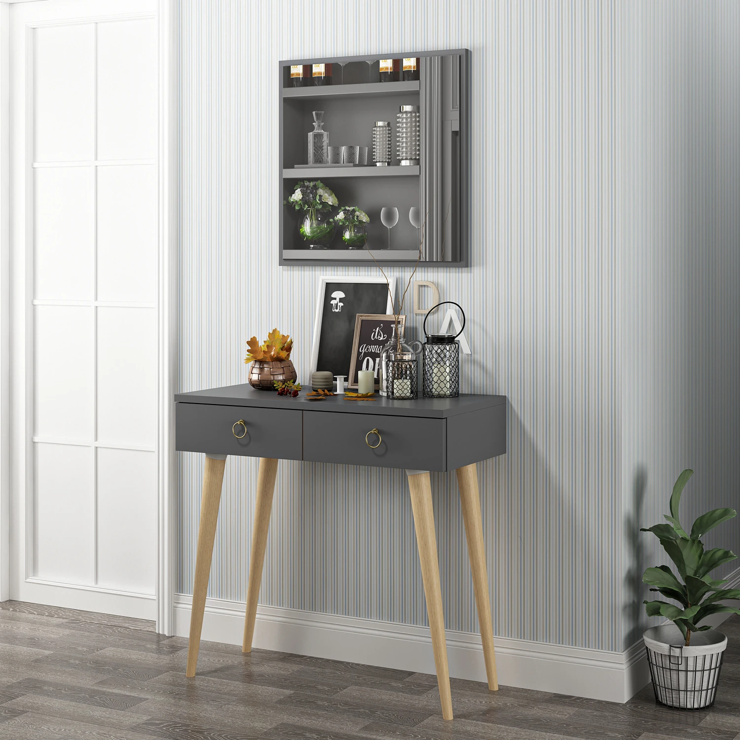 Dekorosso Arden Ahşap Ayaklı Aynalı Modern Dekoratif Dresuar