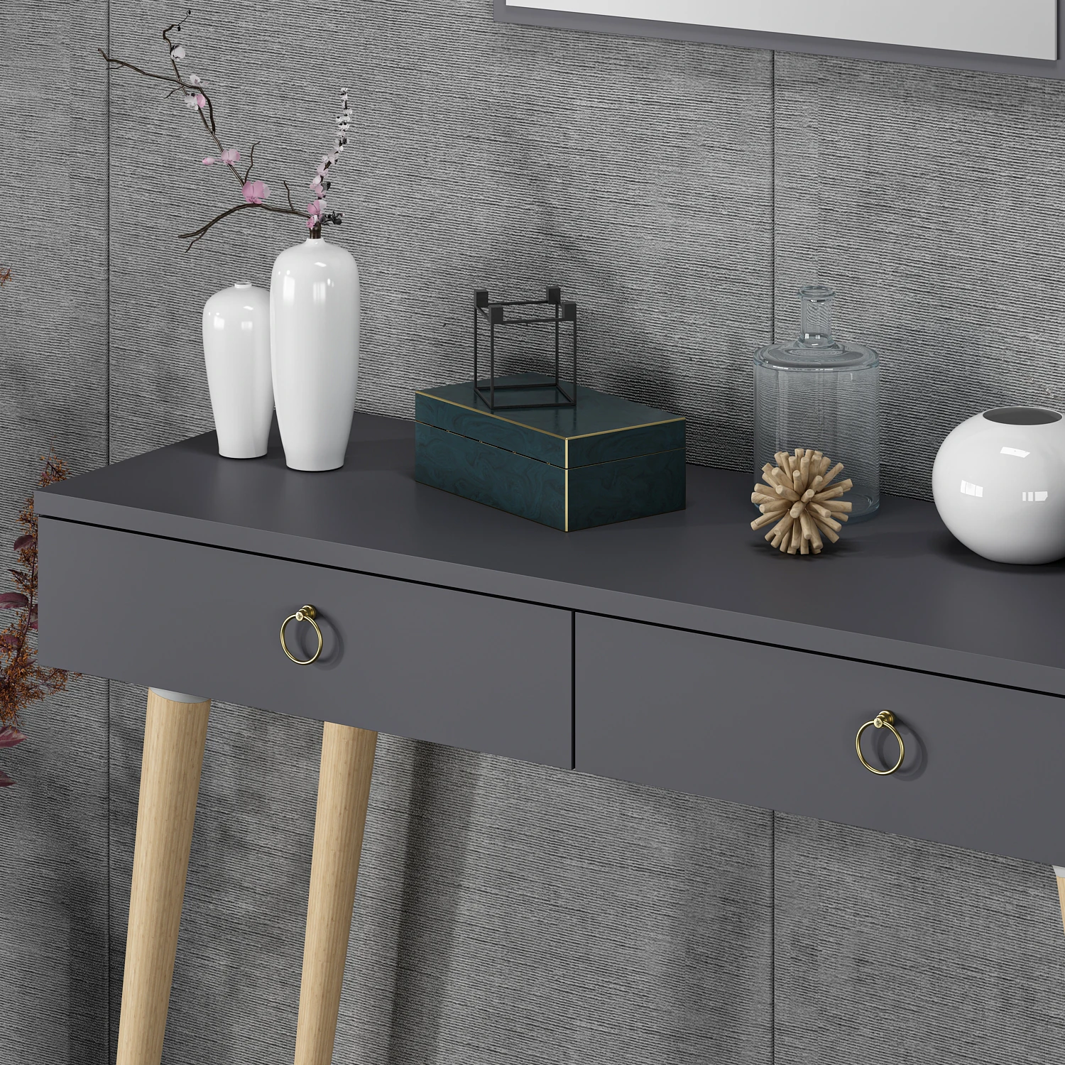 Dekorosso Arden Ahşap Ayaklı Kare Aynalı Modern Dekoratif Dresuar 100Cm