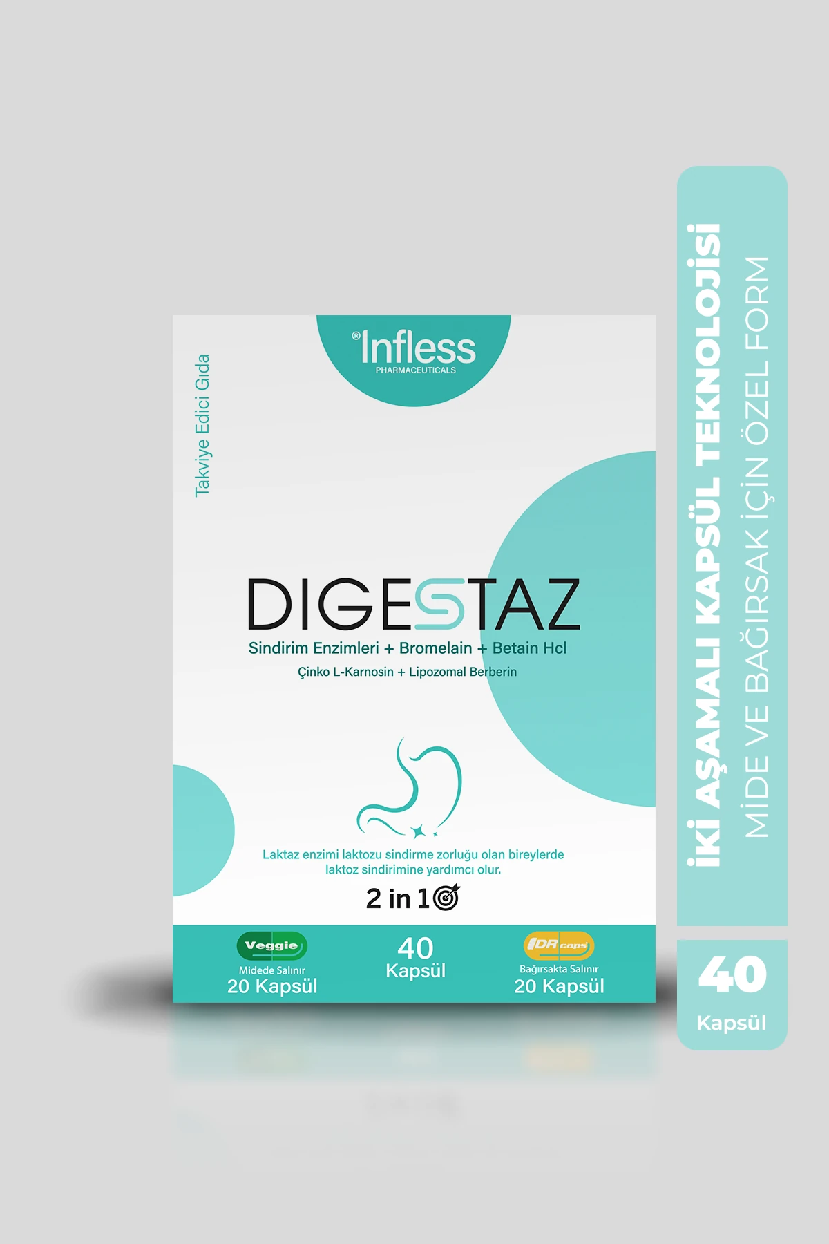 Digestaz, Sindirim Enzimleri + Bromelain +Betain HCL+ Lipozomal Berberin + Çinko L-Karnosin