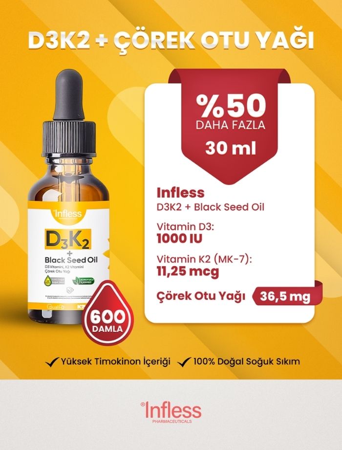 Vitamin D3 K2 + Çörek Otu Yağı 30 ML 600 Damla