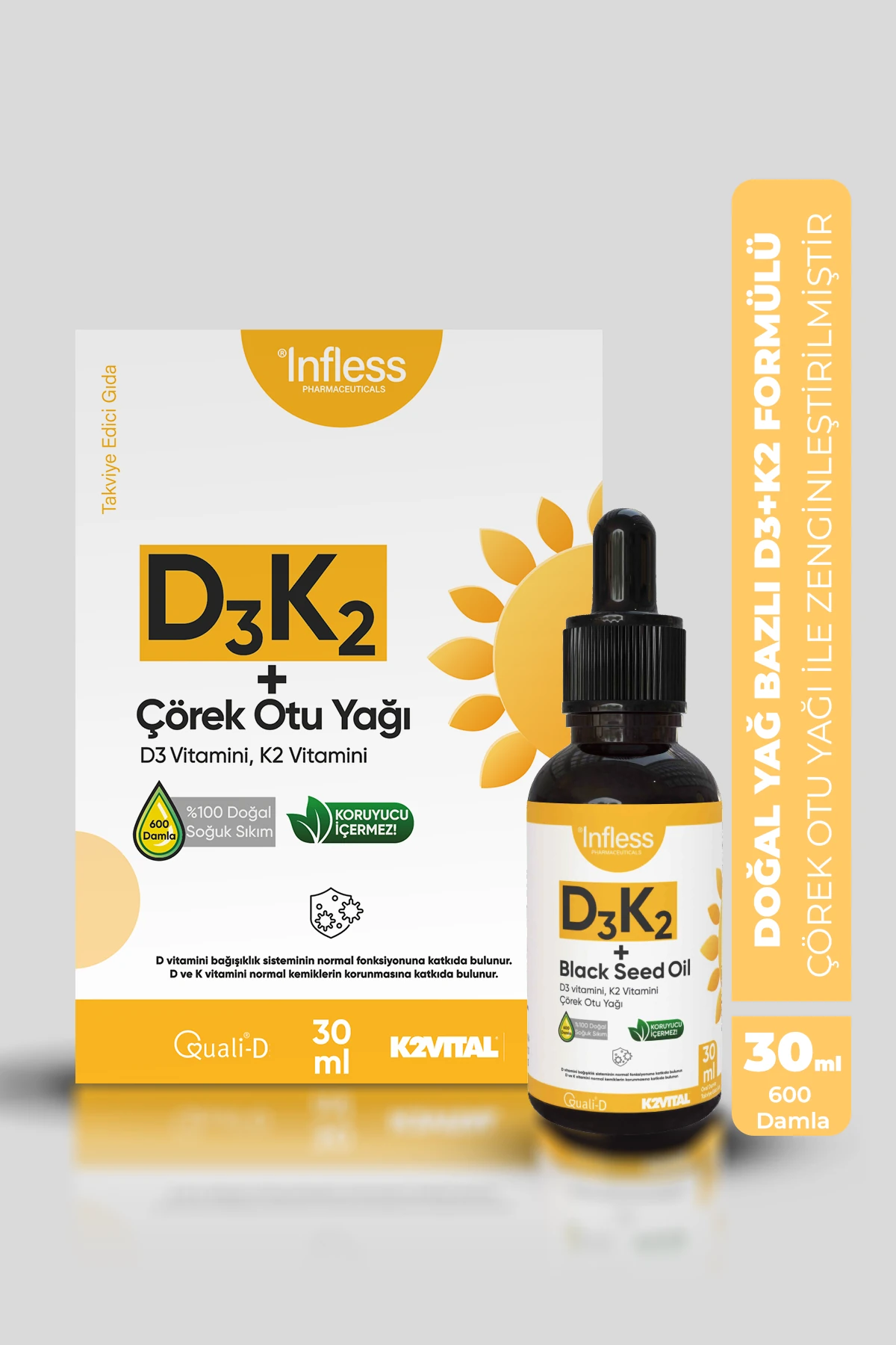 Vitamin D3 K2 + Çörek Otu Yağı 30 ML 600 Damla
