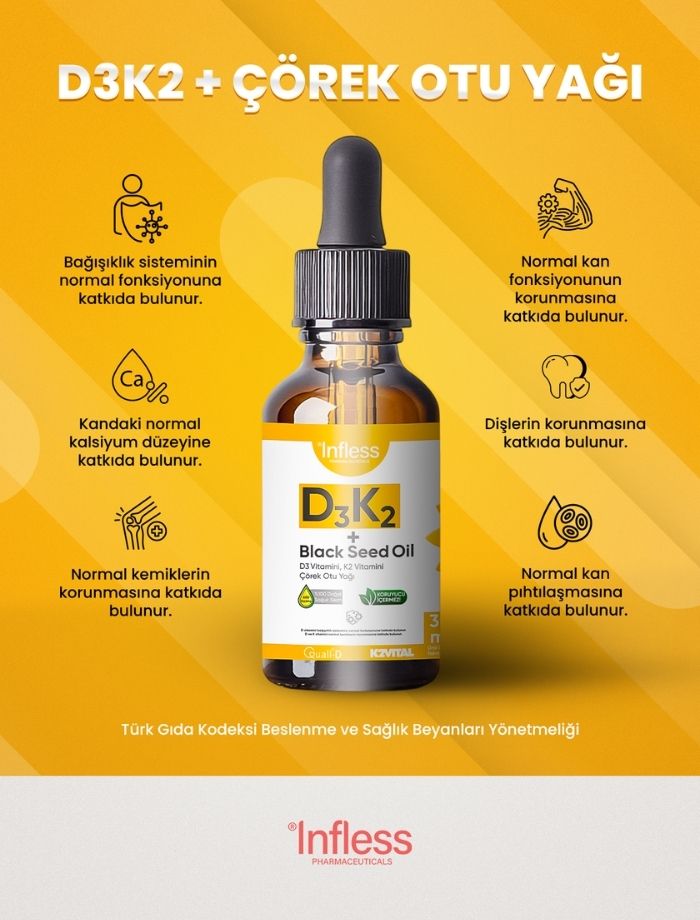 Vitamin D3 K2 + Çörek Otu Yağı 30 ML 600 Damla