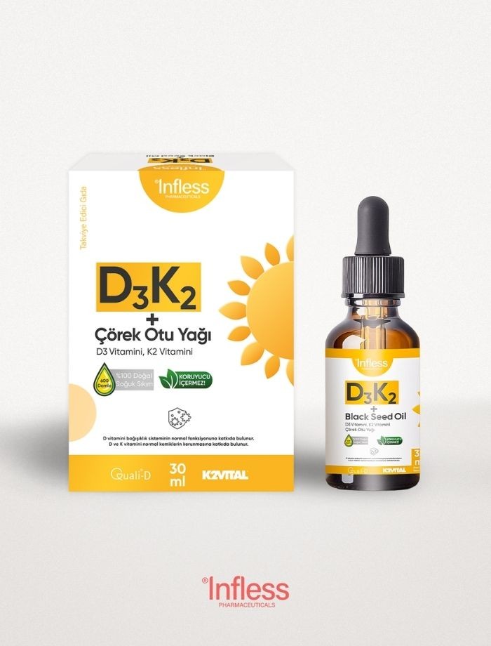 Vitamin D3 K2 + Çörek Otu Yağı 30 ML 600 Damla