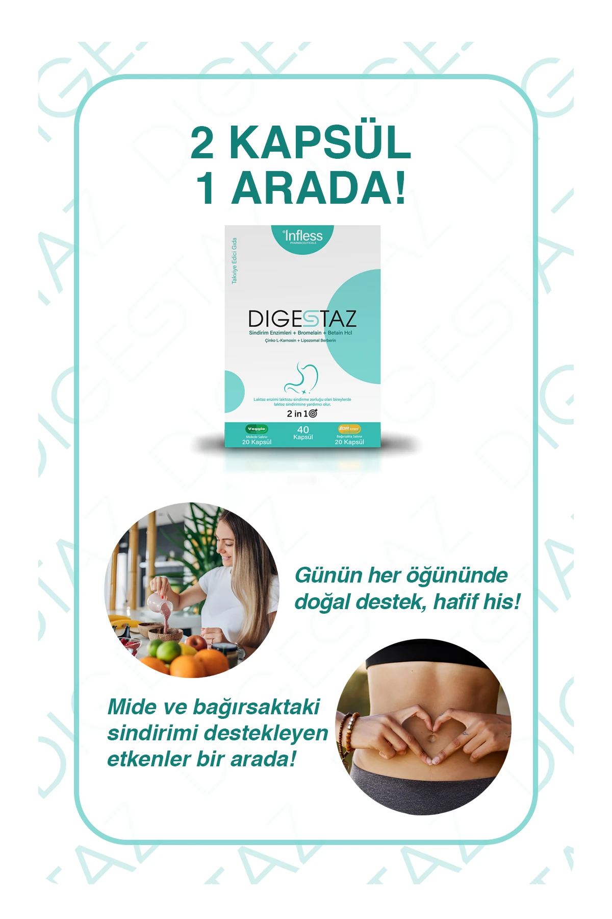 Digestaz, Sindirim Enzimleri + Bromelain +Betain HCL+ Lipozomal Berberin + Çinko L-Karnosin