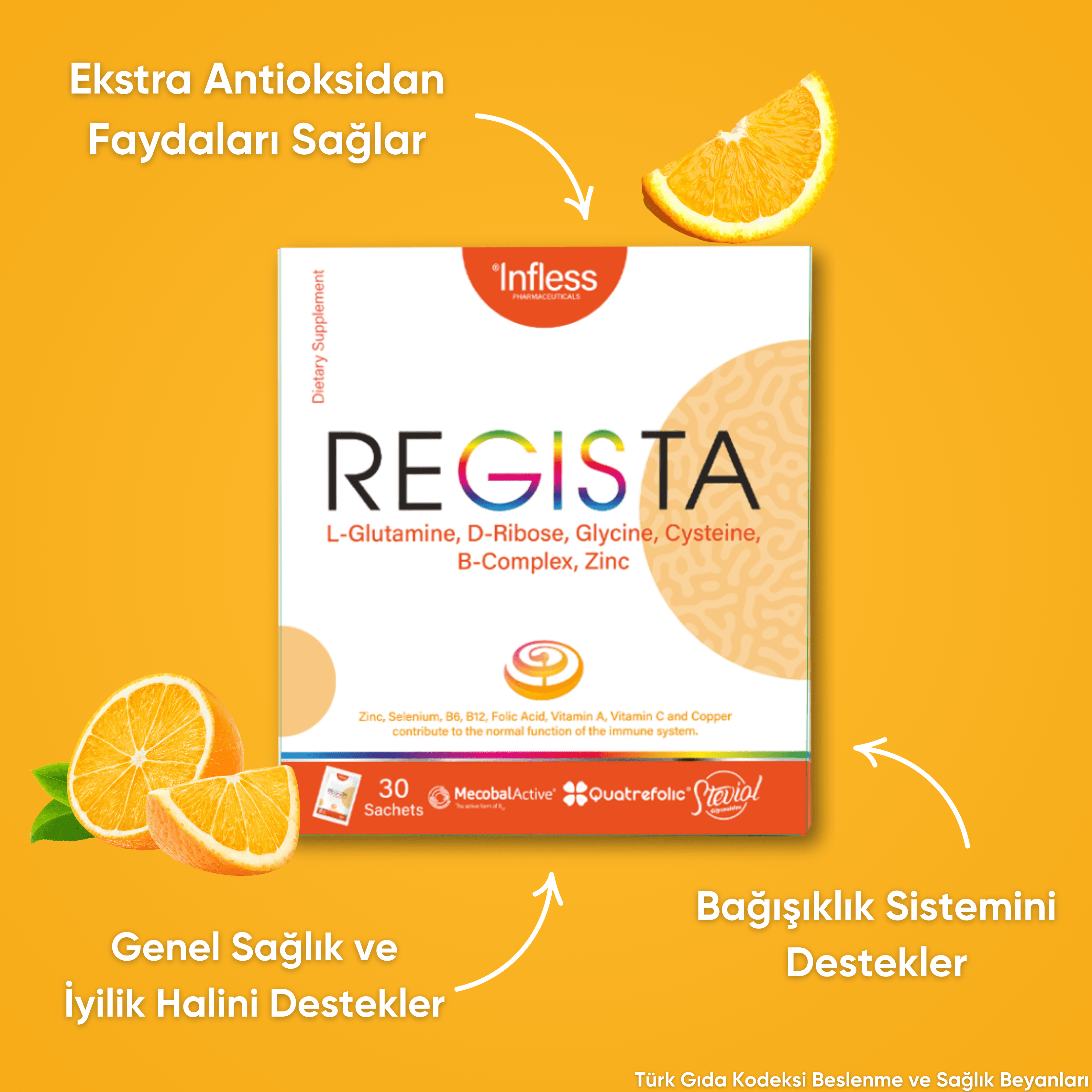 Regista, Glutamin, Sistein, Glisin, D-Riboz ve Multivitamin içeren Saşe