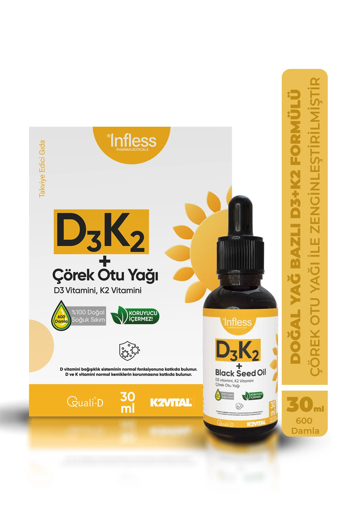 Vitamin D3 K2 + Çörek Otu Yağı 30 ML 600 Damla