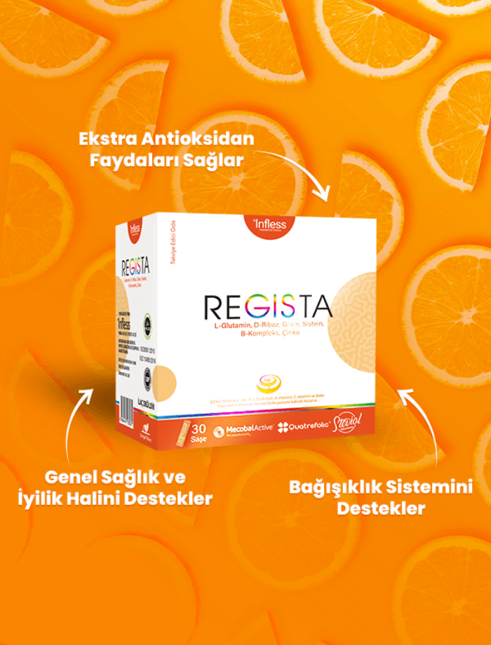 Regista, Glutamin, Sistein, Glisin, D-Riboz ve Multivitamin içeren Saşe