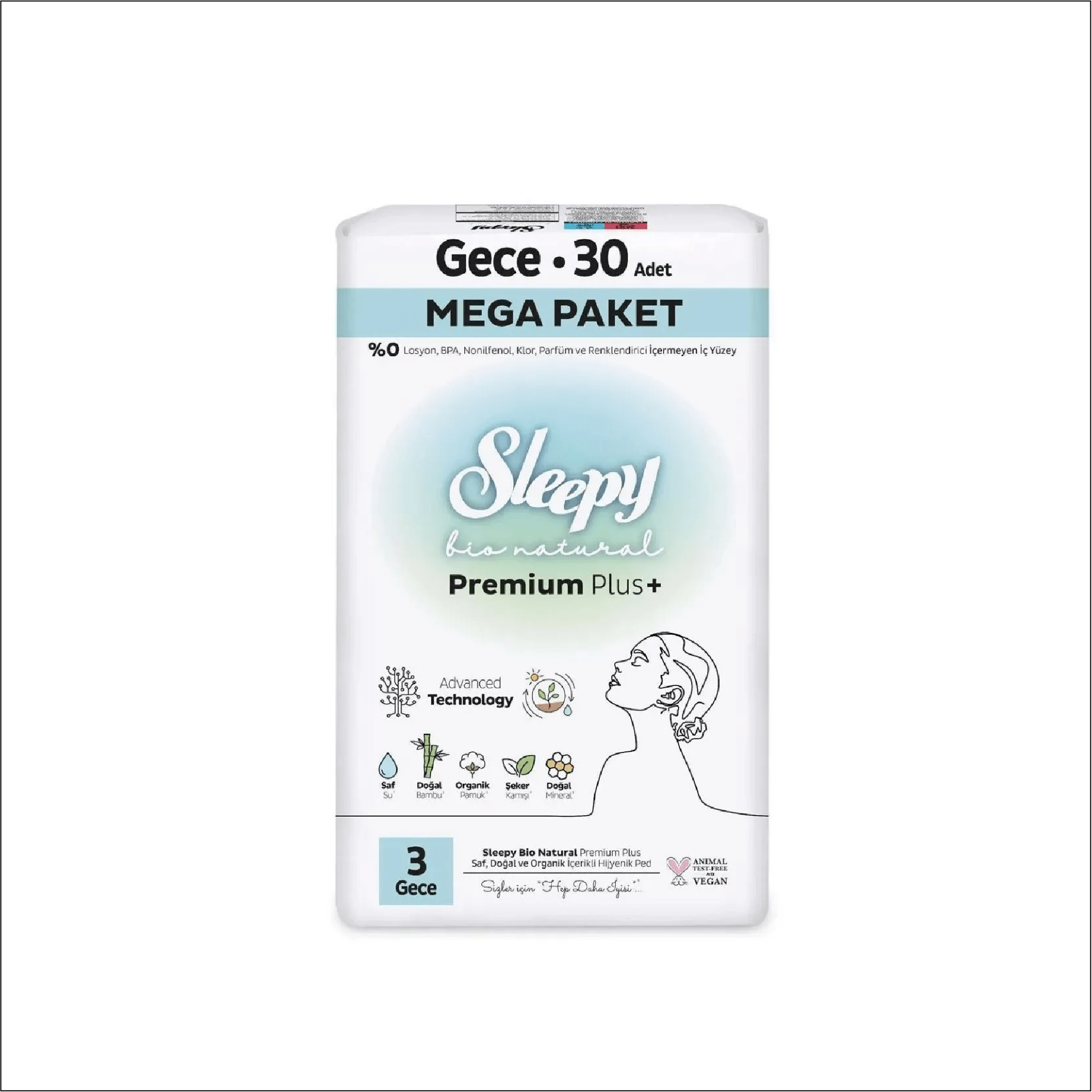 Sleepy Bio Natural Hijyenik Ped Gece Mega Paket 30 Adet