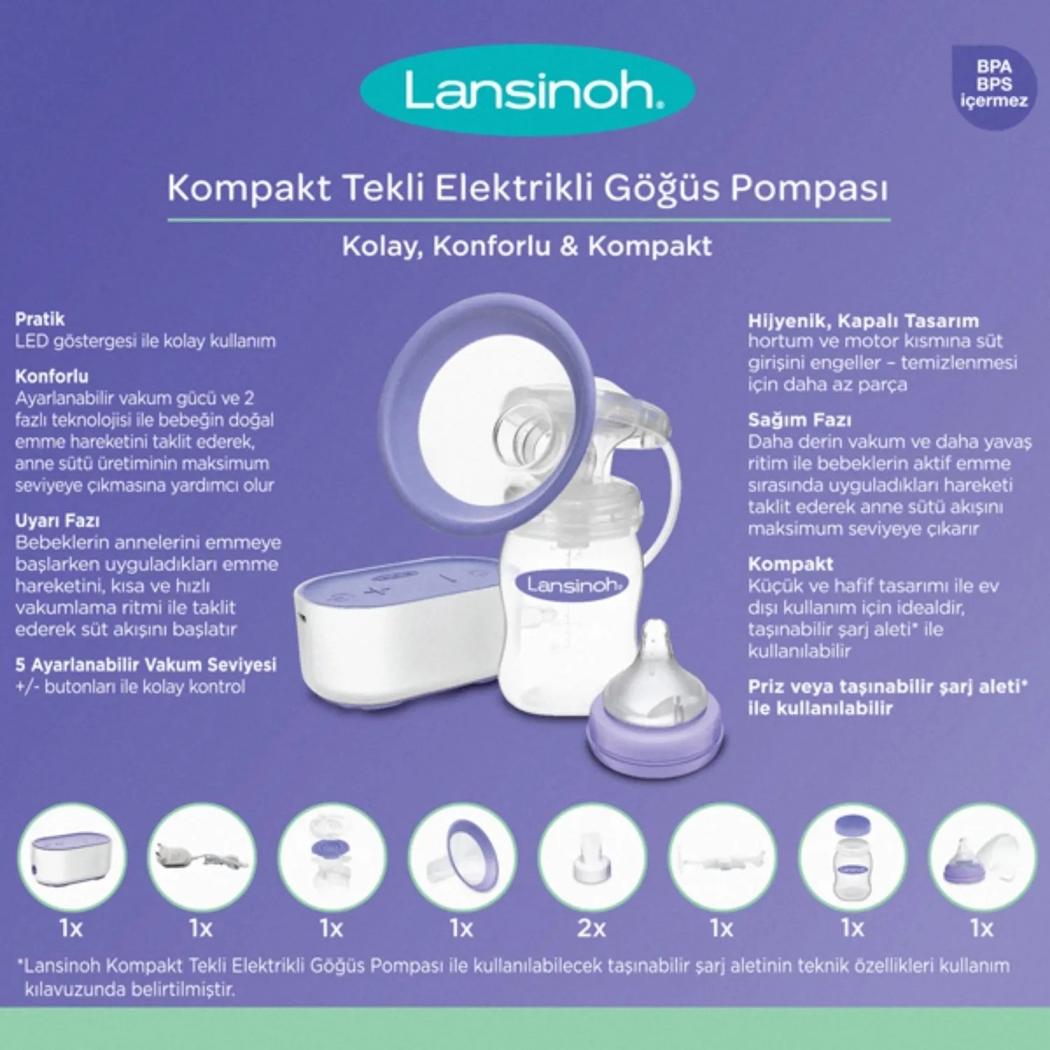 Lansinoh Kompakt Tekli Elektrikli Göğüs Pompası