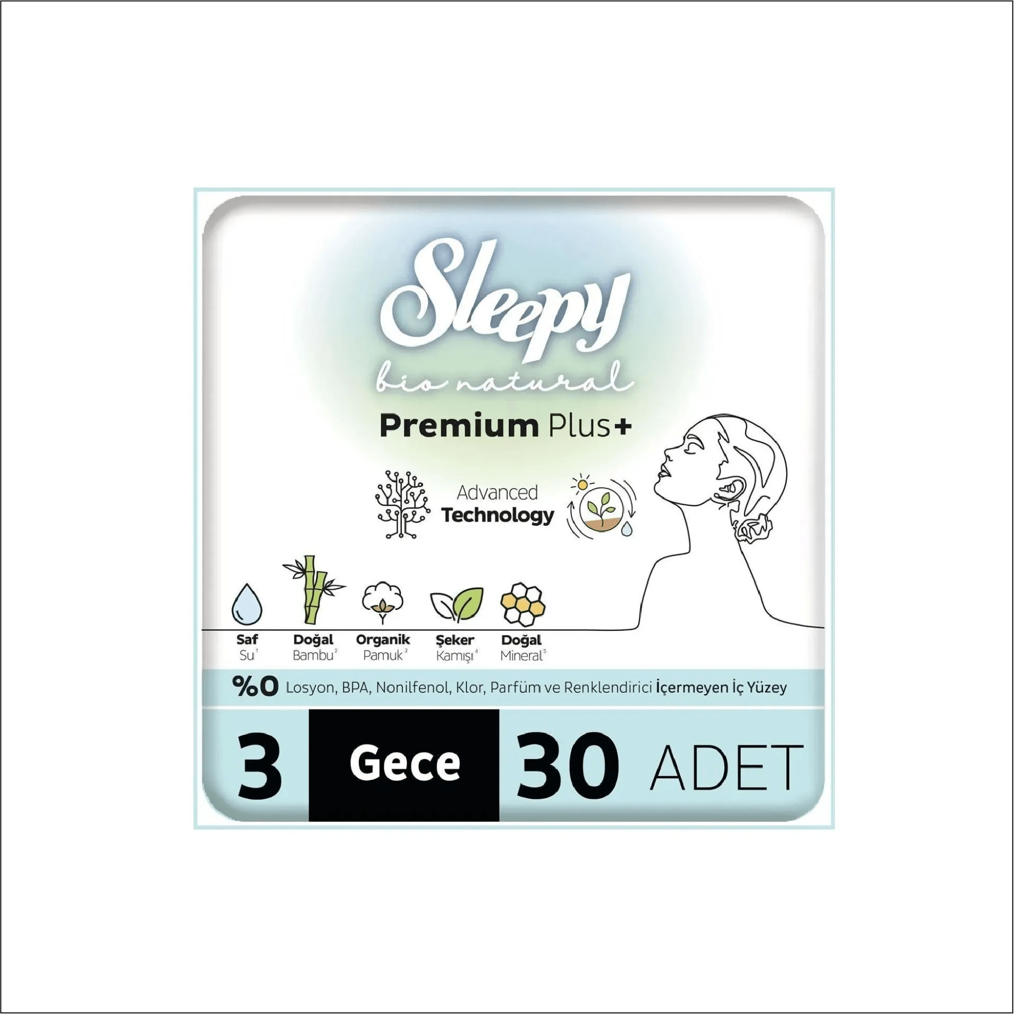 Sleepy Bio Natural Hijyenik Ped Gece Mega Paket 30 Adet