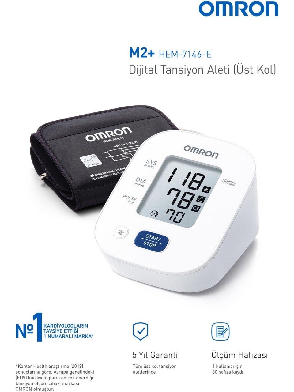 Hafızalı Üst Koldan Ölçer Dijital Tansiyon Aleti - Omron M2+ 