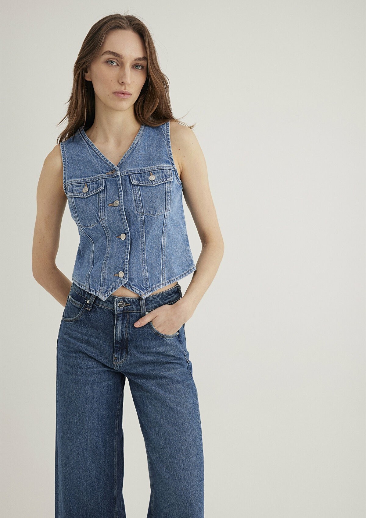 Mavi Venus Real Blue Indigo Mavisi Kadın Jean Yelek 110911-89155 - MAVİ