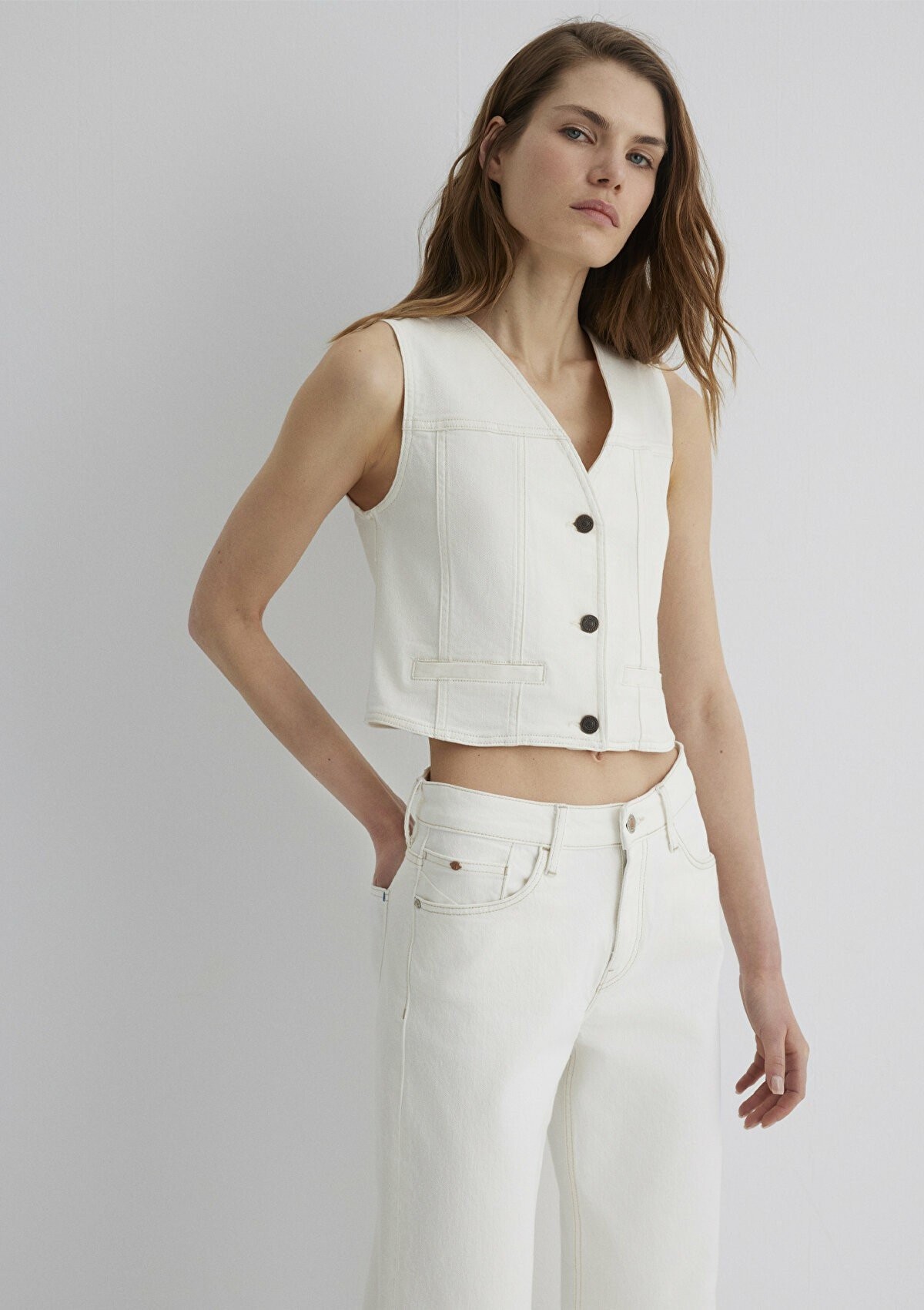 Mavi Merlın Off White Denim Kadın Jean Gömlek 1110265-89157 - BEYAZ