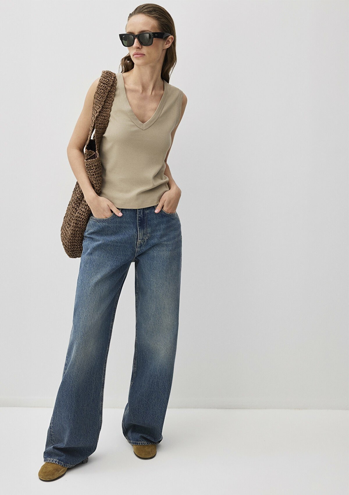Mavi Malibu Dark Vintage Denim Wide Leg Kadın Jean Pantolon 1010152-90393 - MAVİ