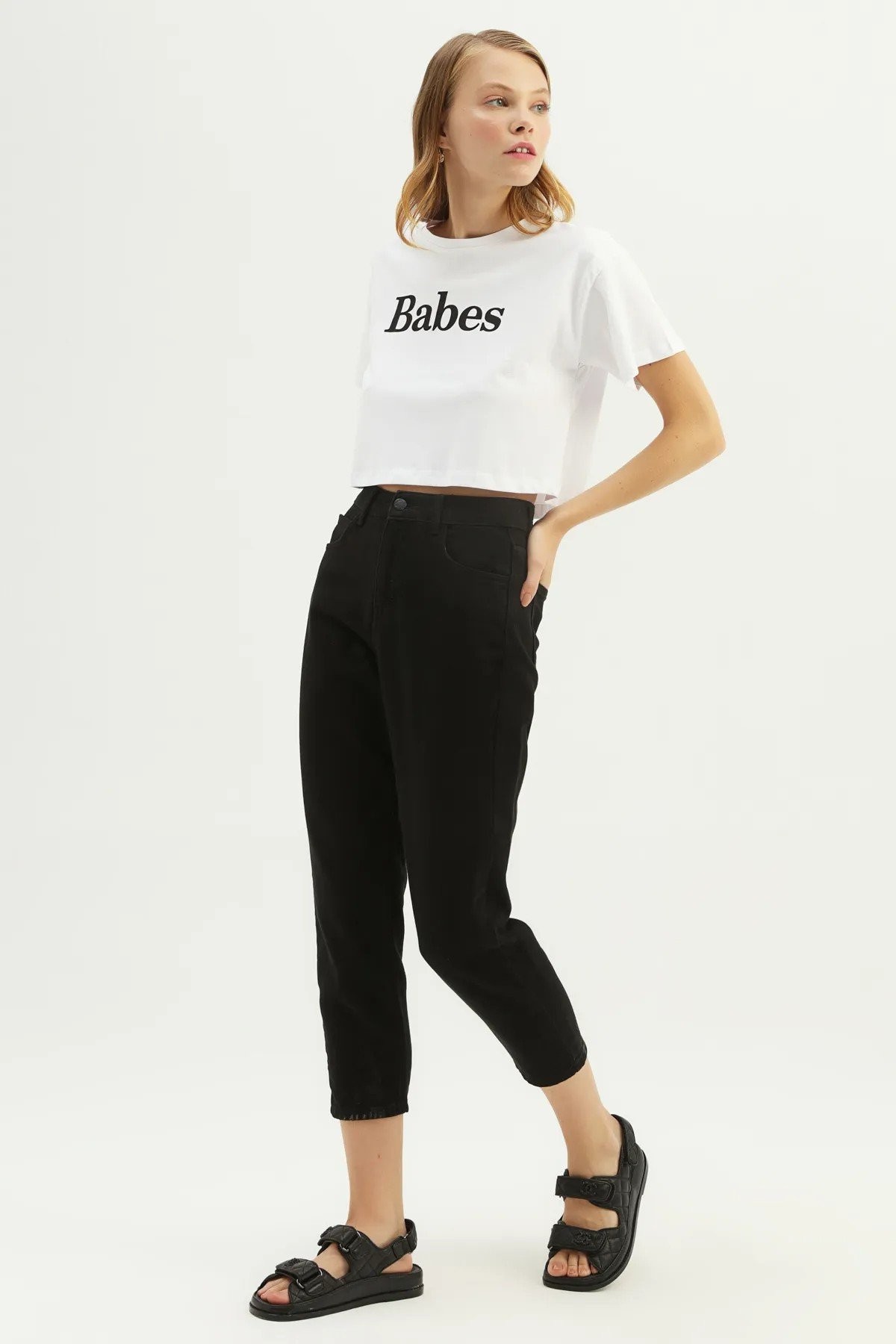 Quzu Gabardin Mom Jean Kadın Pantolon 19Y72082 - SİYAH