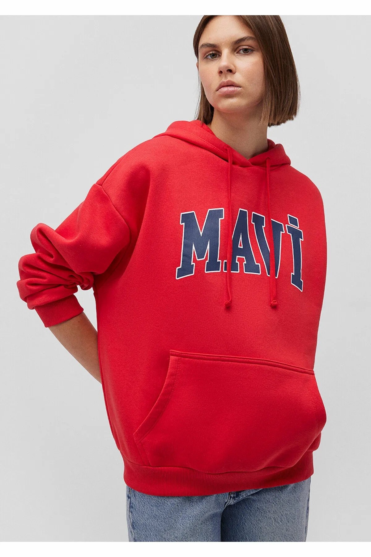 Mavi Logo Kapişonlu Acı Kırmızı Kadın Sweat 1600361-82054 - KIRMIZI
