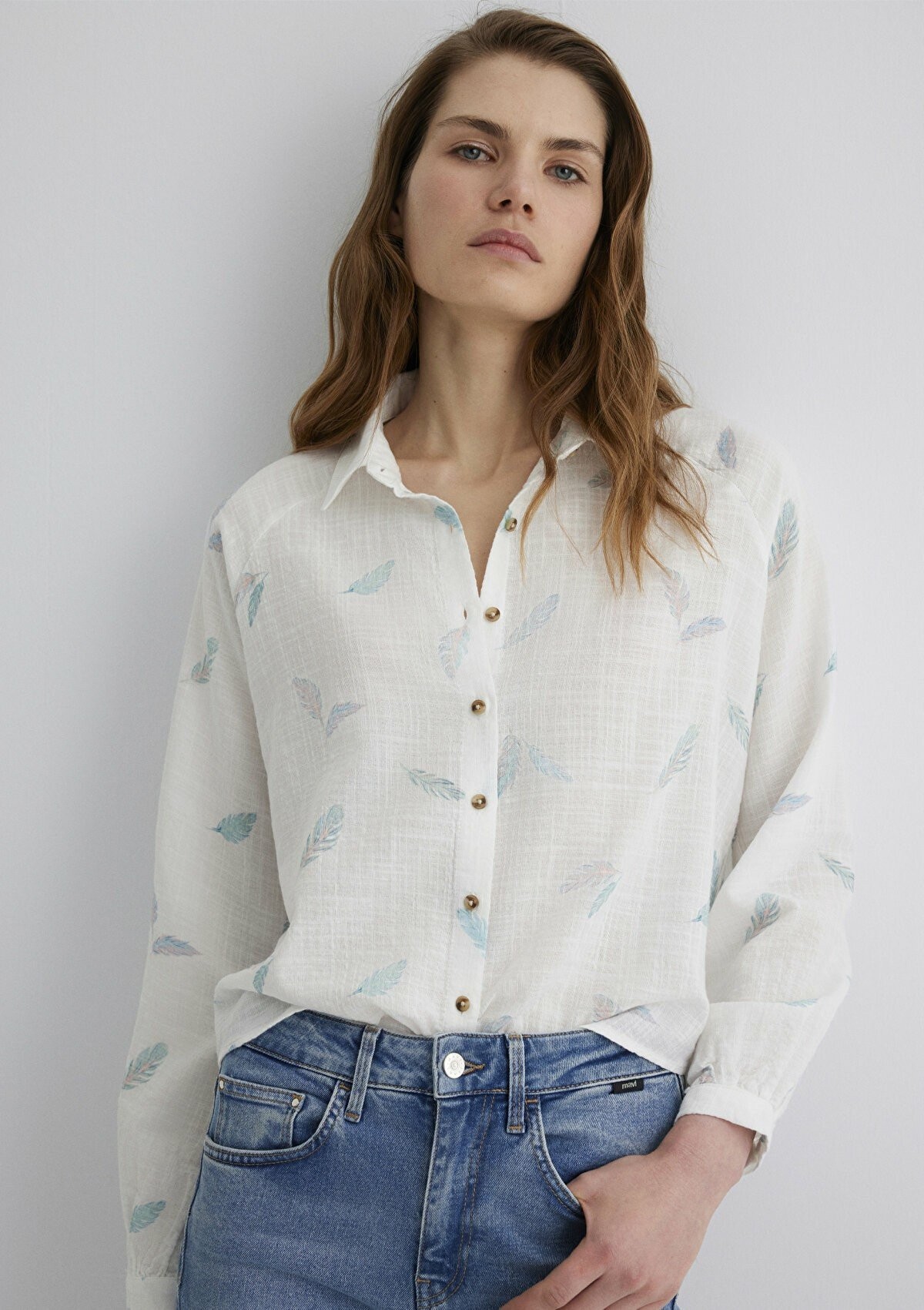 Mavi Uzun Kol Soft Feather Print Erkek Gömlek 122514-89841 - MAVİ