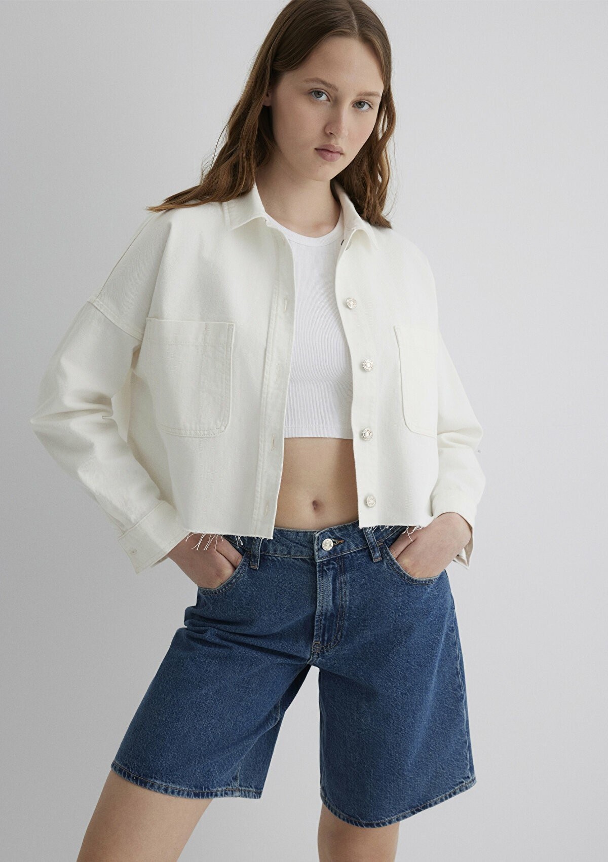 Mavi Vivi White 90's Kadın Jean Gömlek 1210244-86440 - BEYAZ