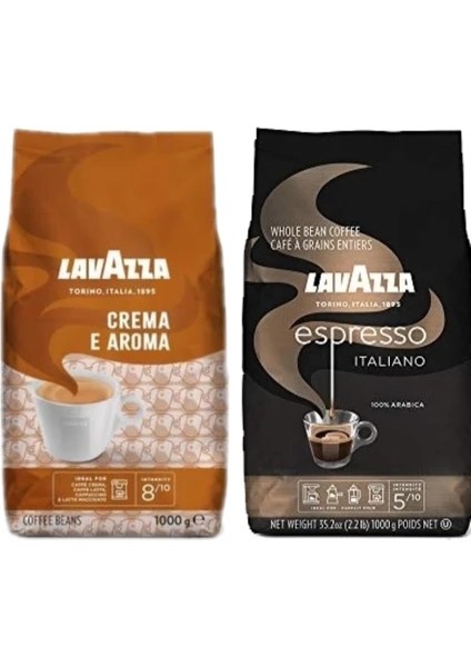 Lavazza Espresso Italiano Classıco Kavrulmuş Çekirdek Kahve 1 kg + Lavazza Crema E Aroma Çekirdek Kahve 1 kg