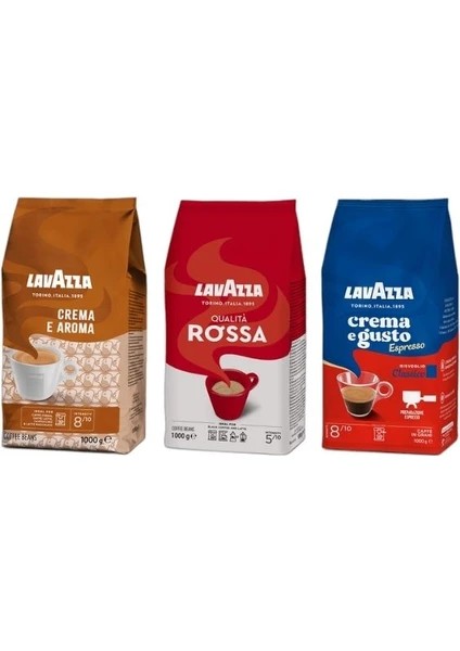 Lavazza Crema E Aroma 1kg + Qualita Rossa 1kg + Crema E Gusto 1kg 3'lü Çekirdek Kahve Seti 3kg