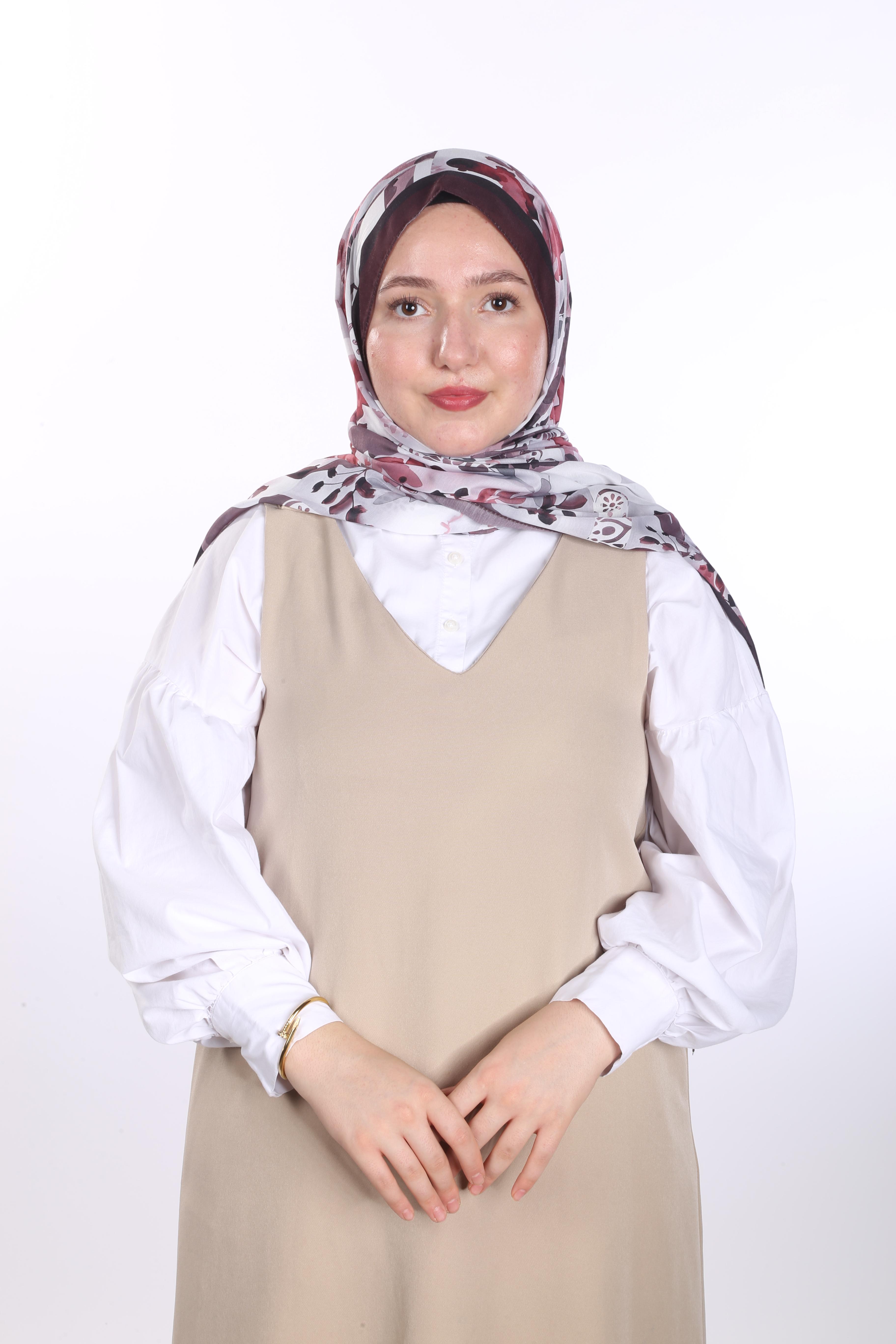 Floral Desen Soft Şal - Bordo