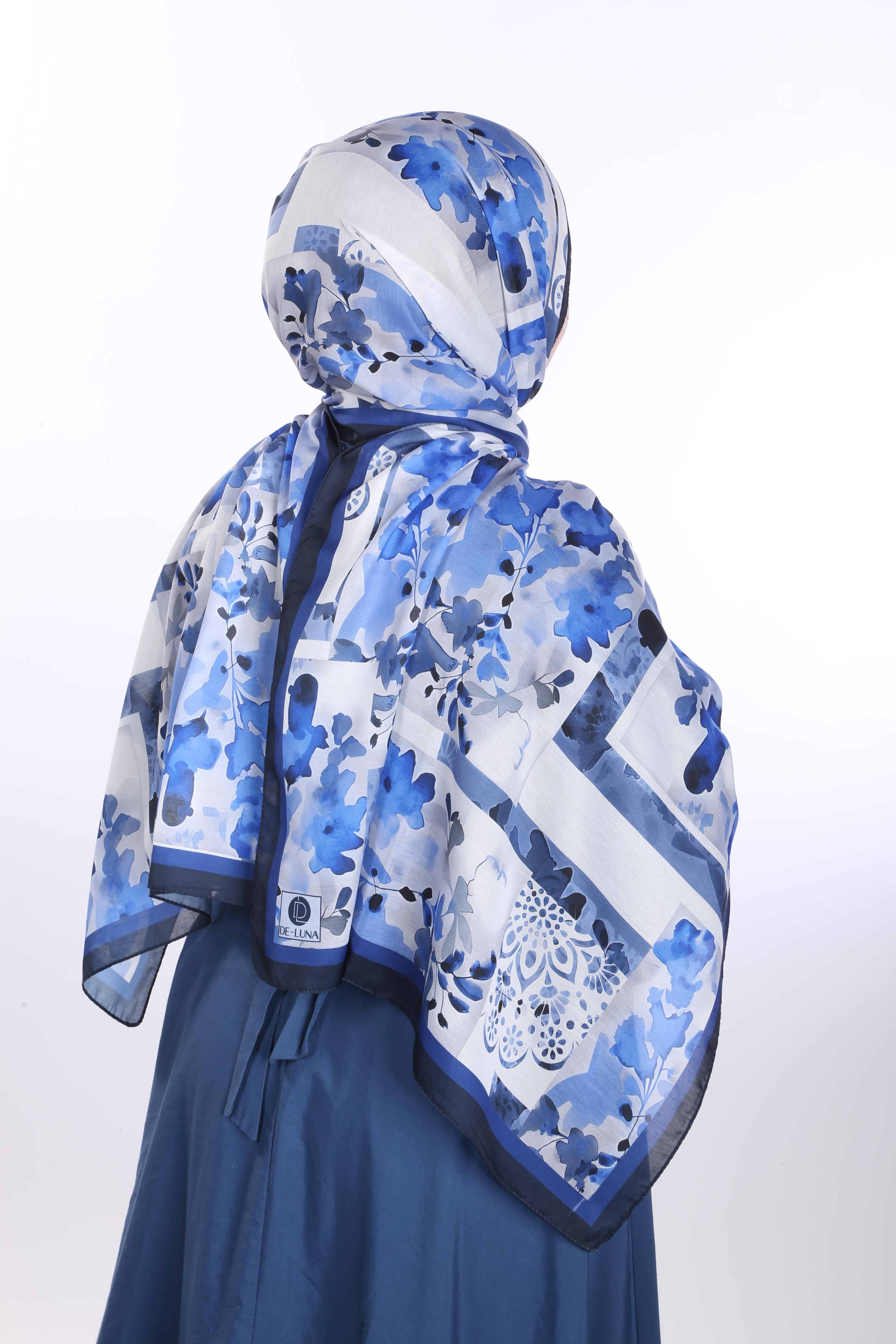 Floral Desen Soft Şal - Mavi
