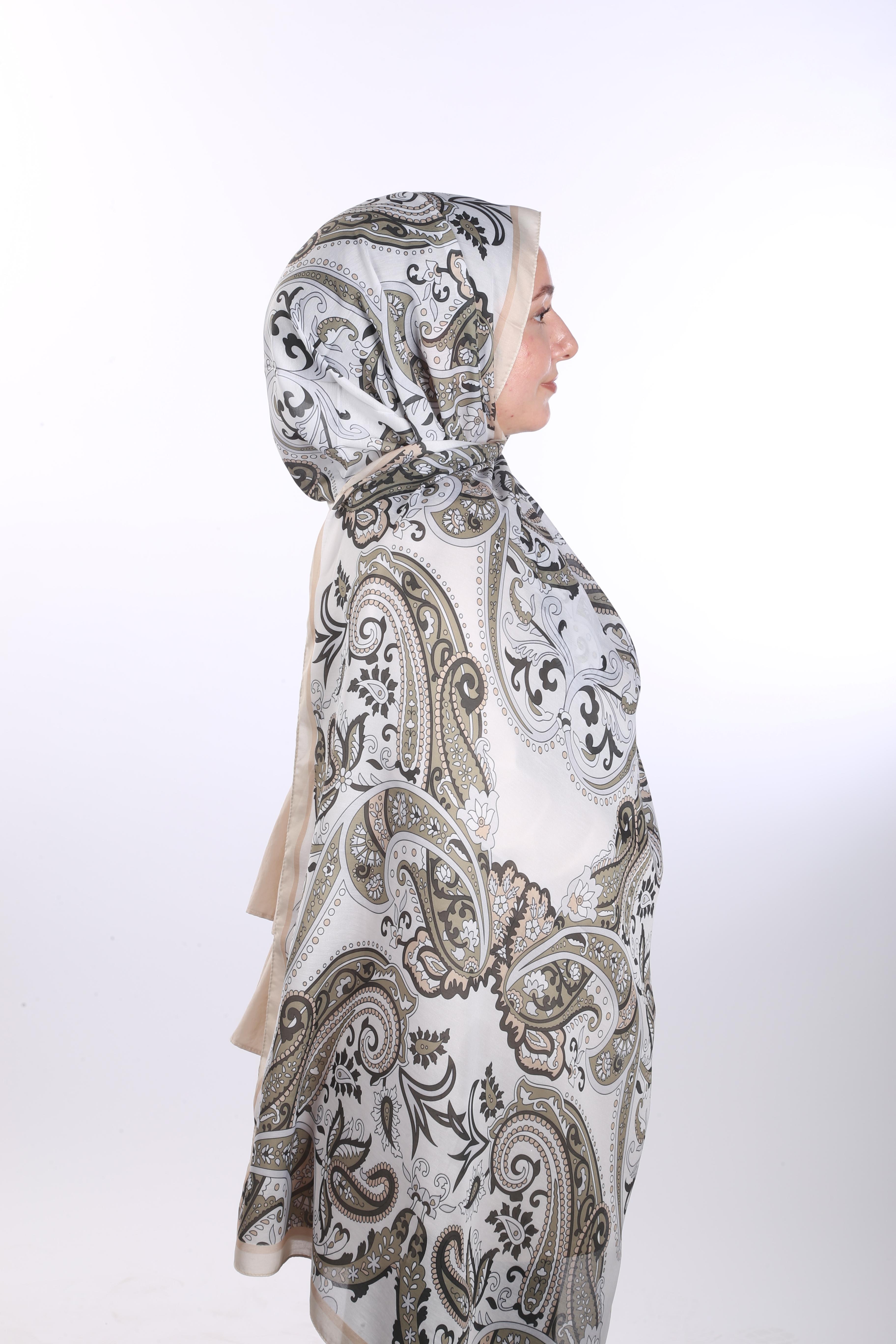 Leaves Harmony Desen Soft Şal - Haki Bej