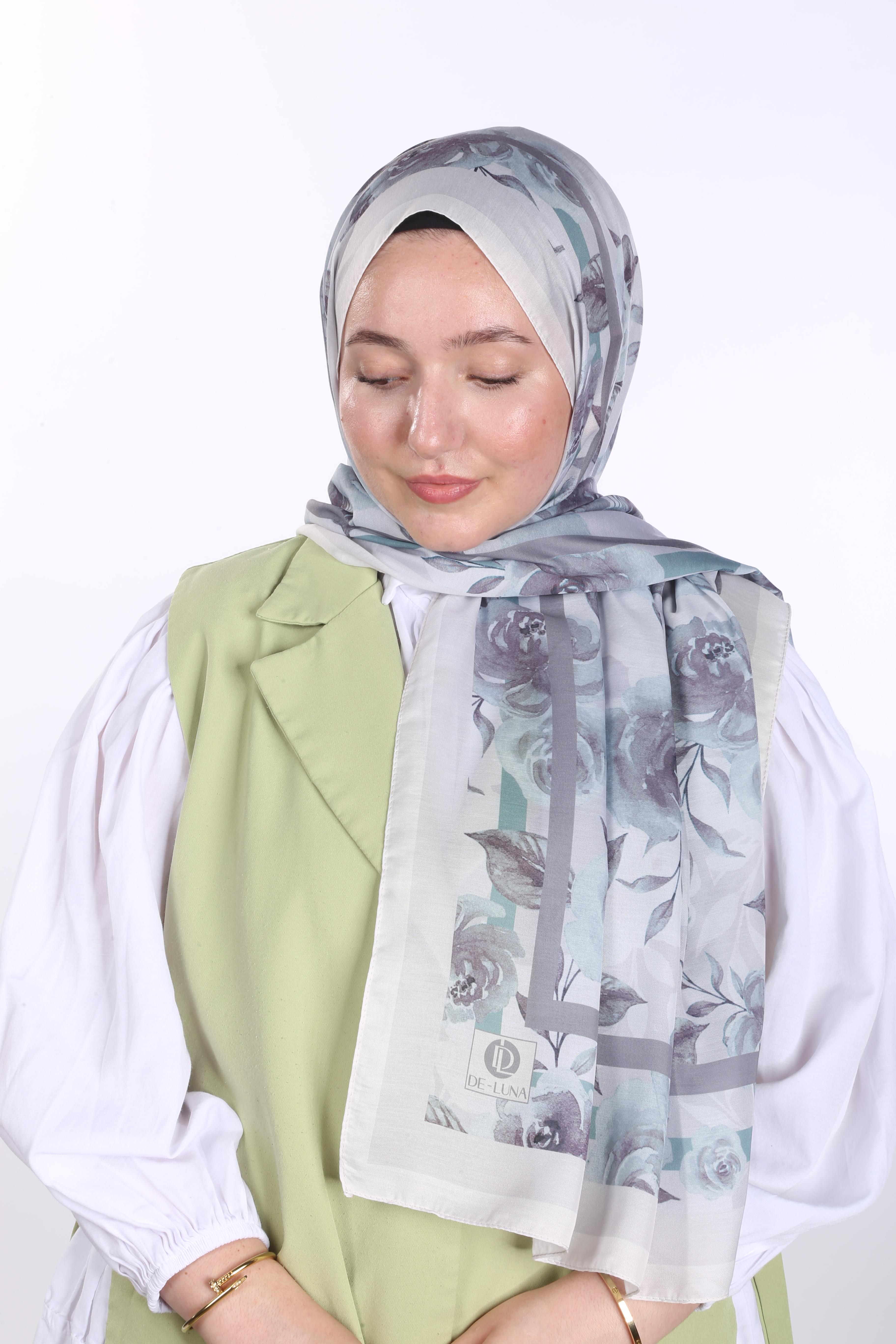 Asmin Desen Soft Şal - Yeşil Bej
