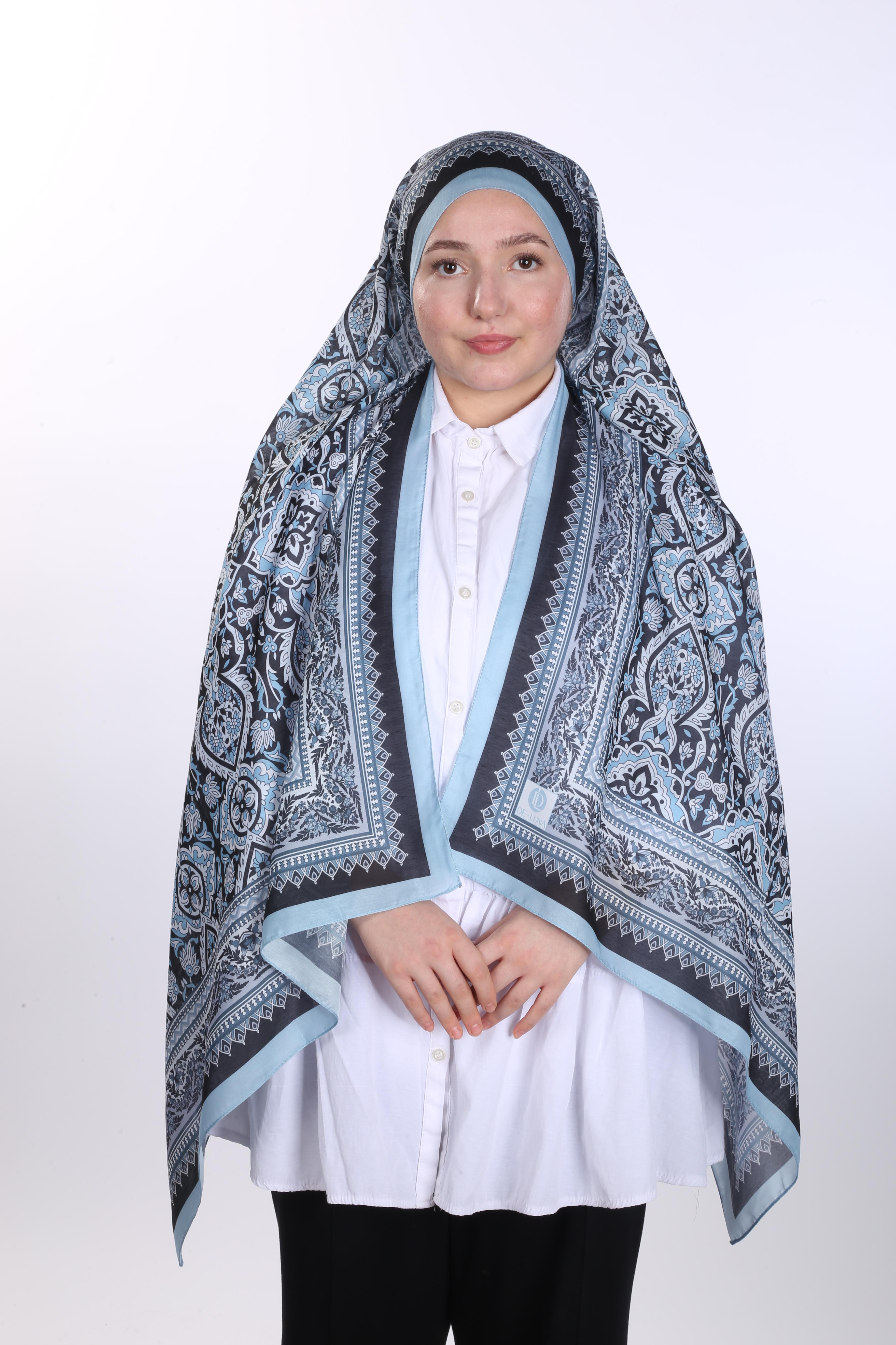 Leyal Desen Soft Şal - Siyah Buz Mavi