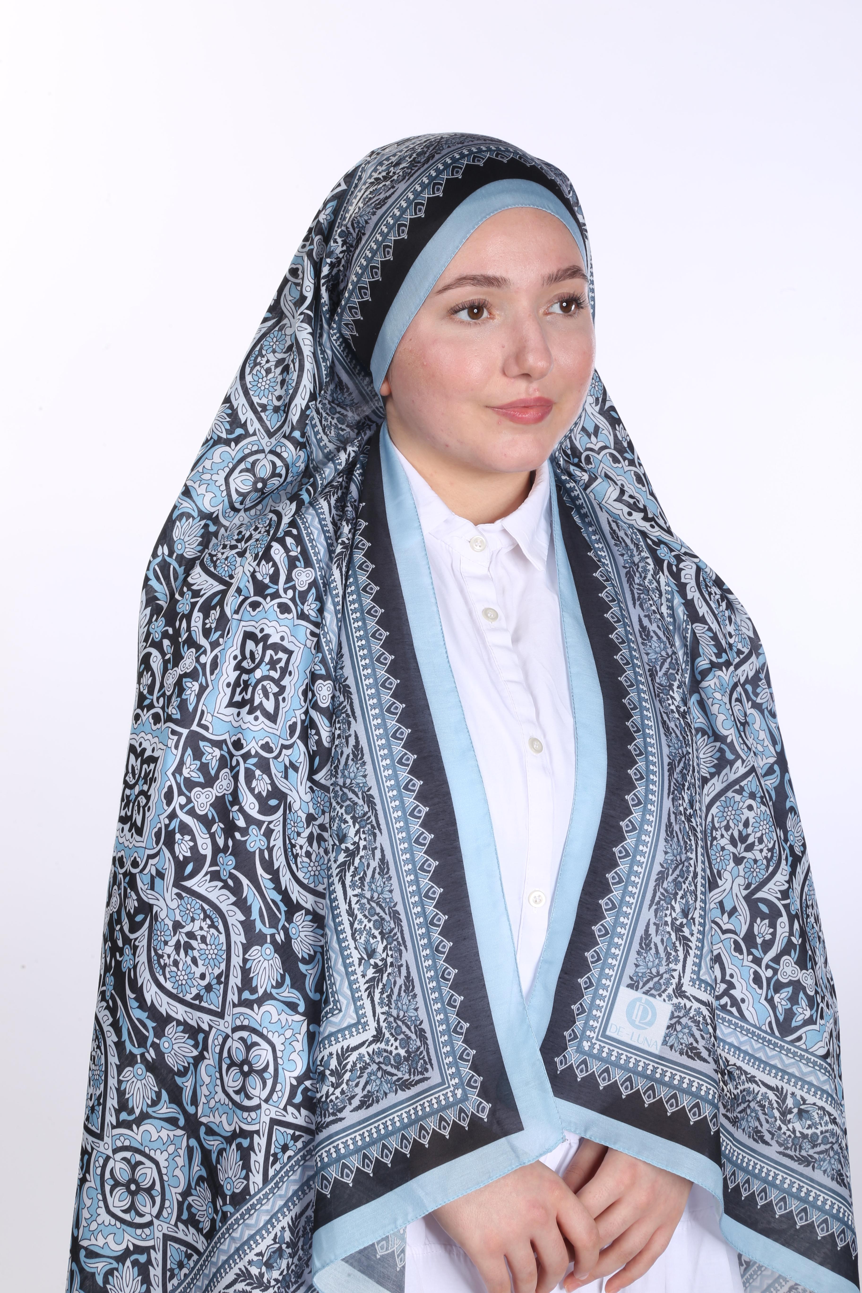 Leyal Desen Soft Şal - Siyah Buz Mavi