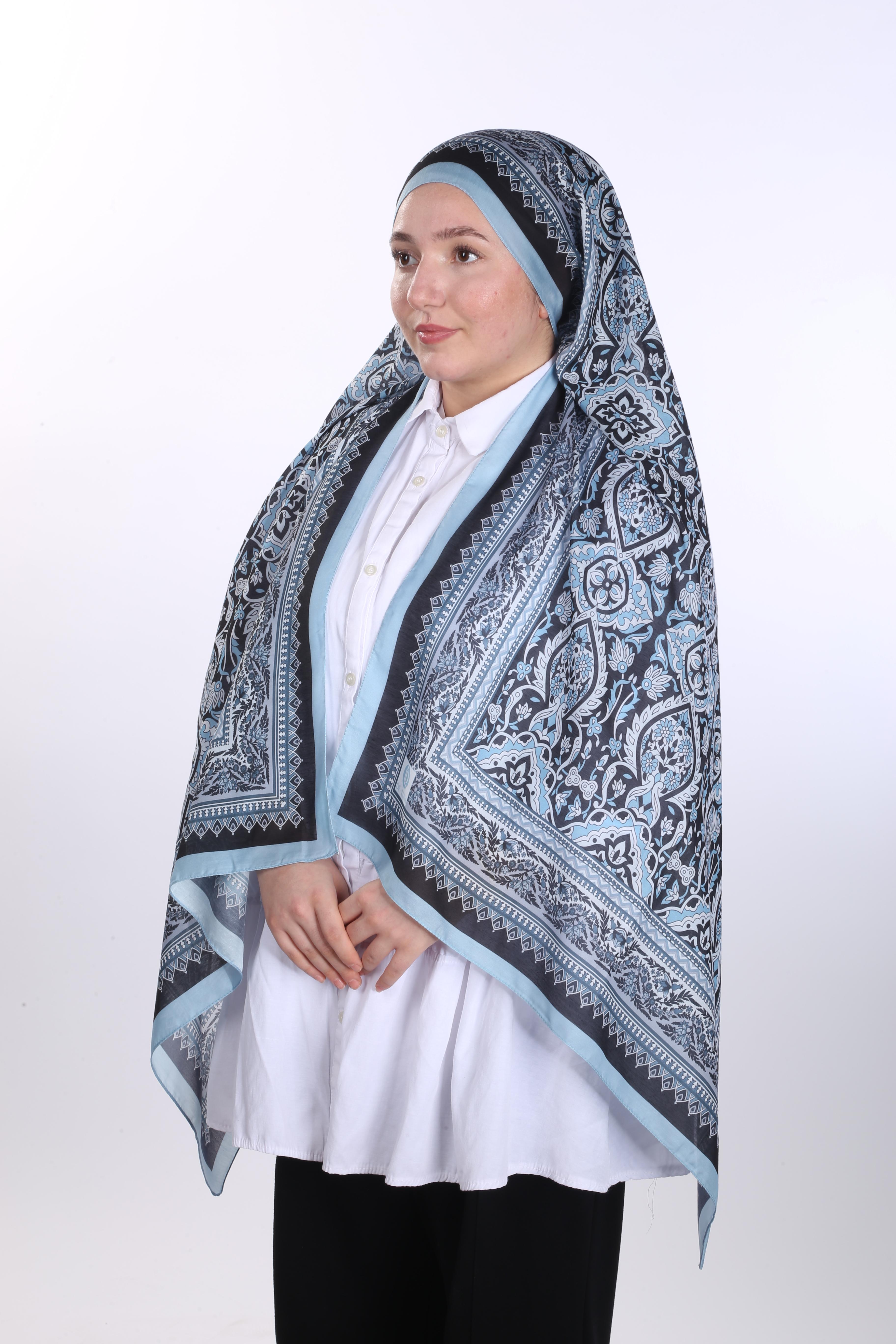 Leyal Desen Soft Şal - Siyah Buz Mavi