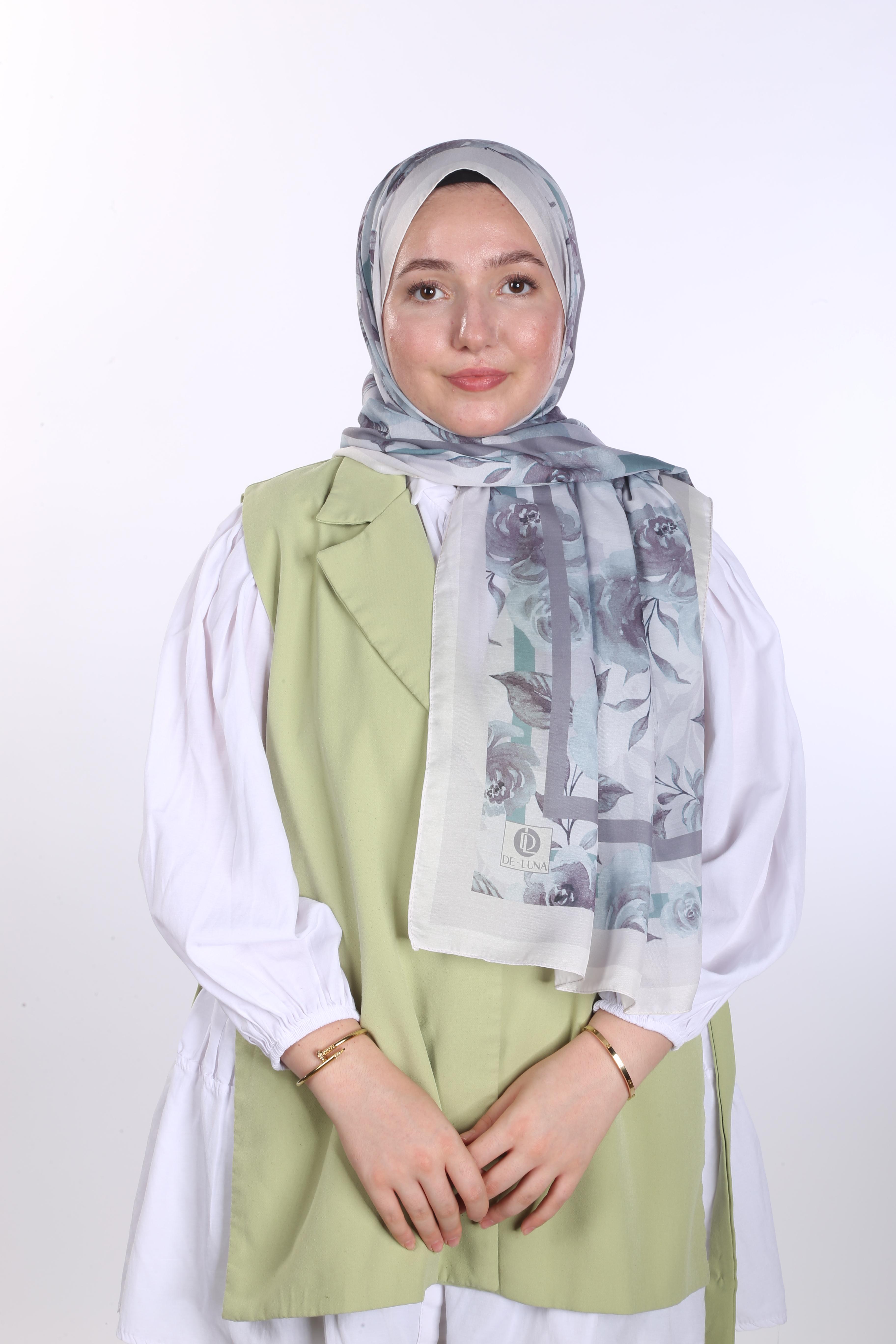 Asmin Desen Soft Şal - Yeşil Bej