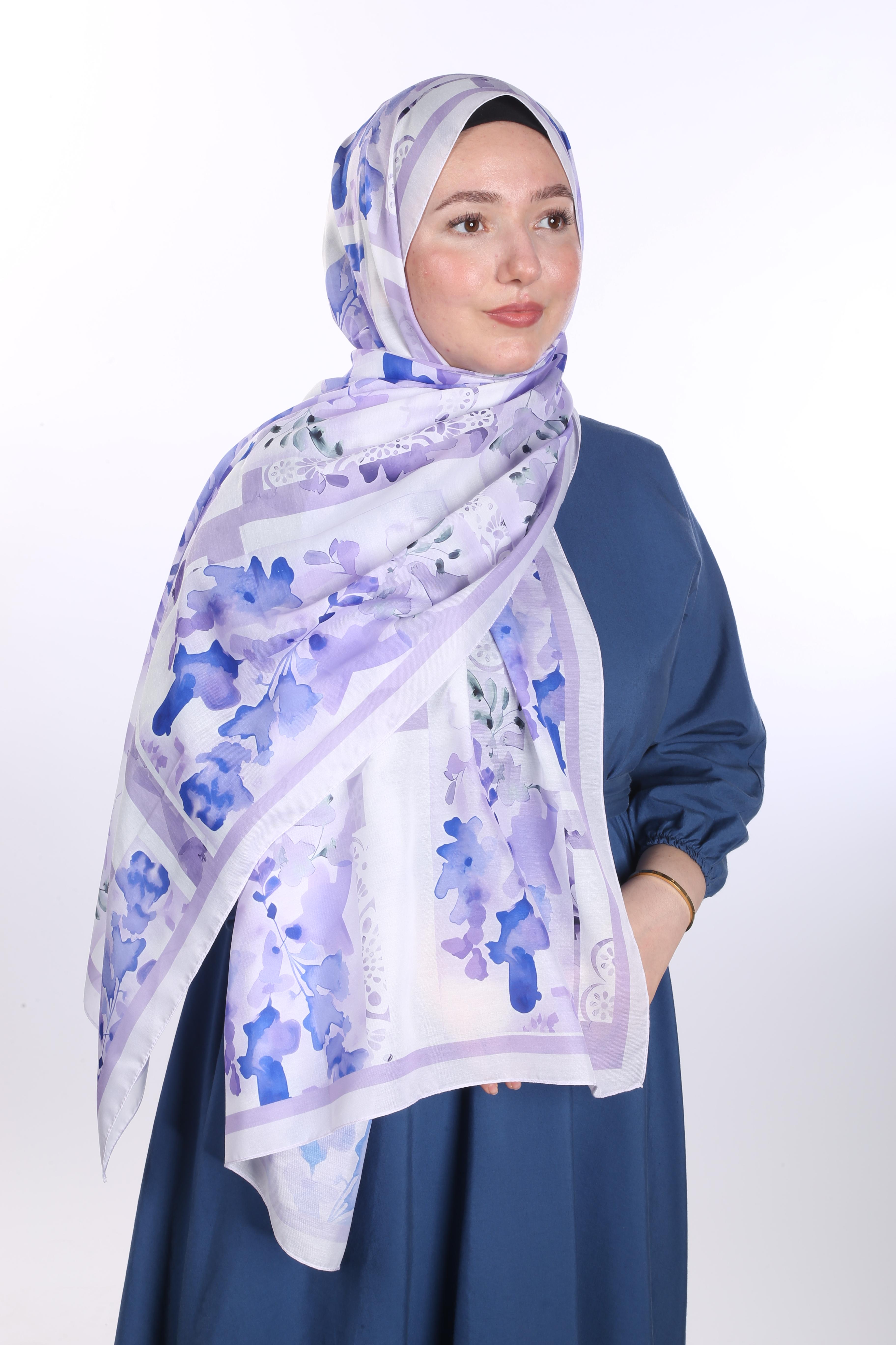 Floral Desen Soft Şal - Lila