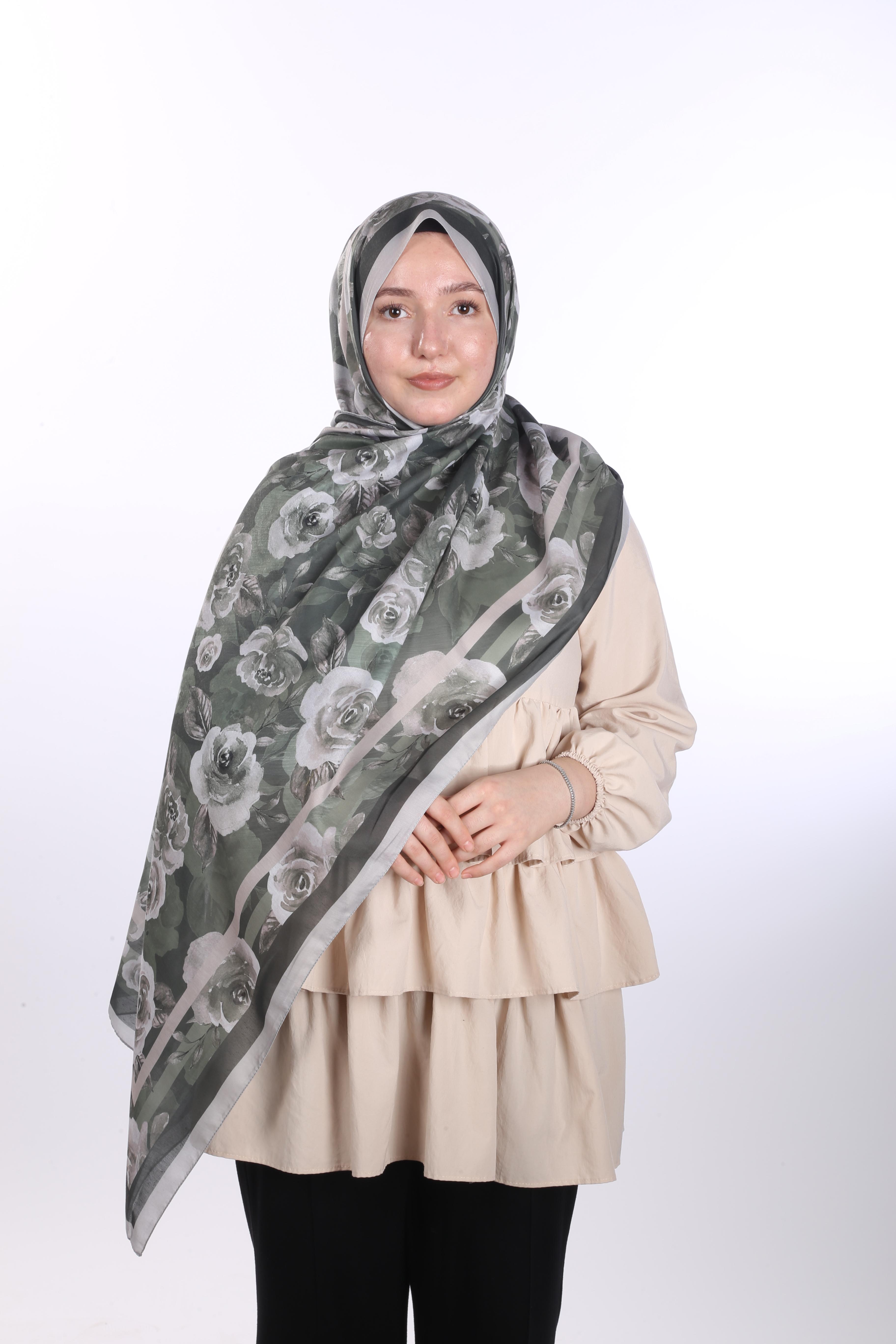 Asmin Desen Soft Şal - Haki 