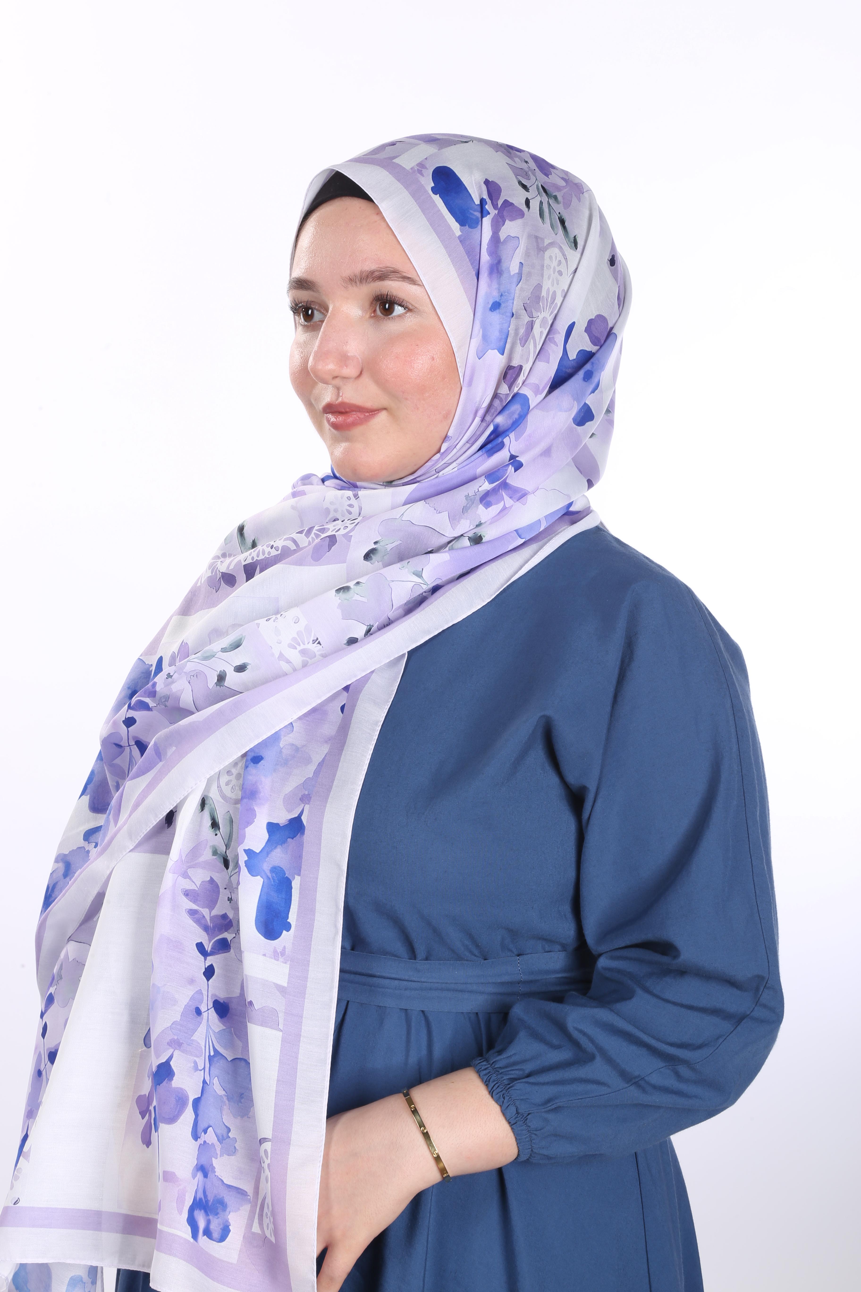 Floral Desen Soft Şal - Lila