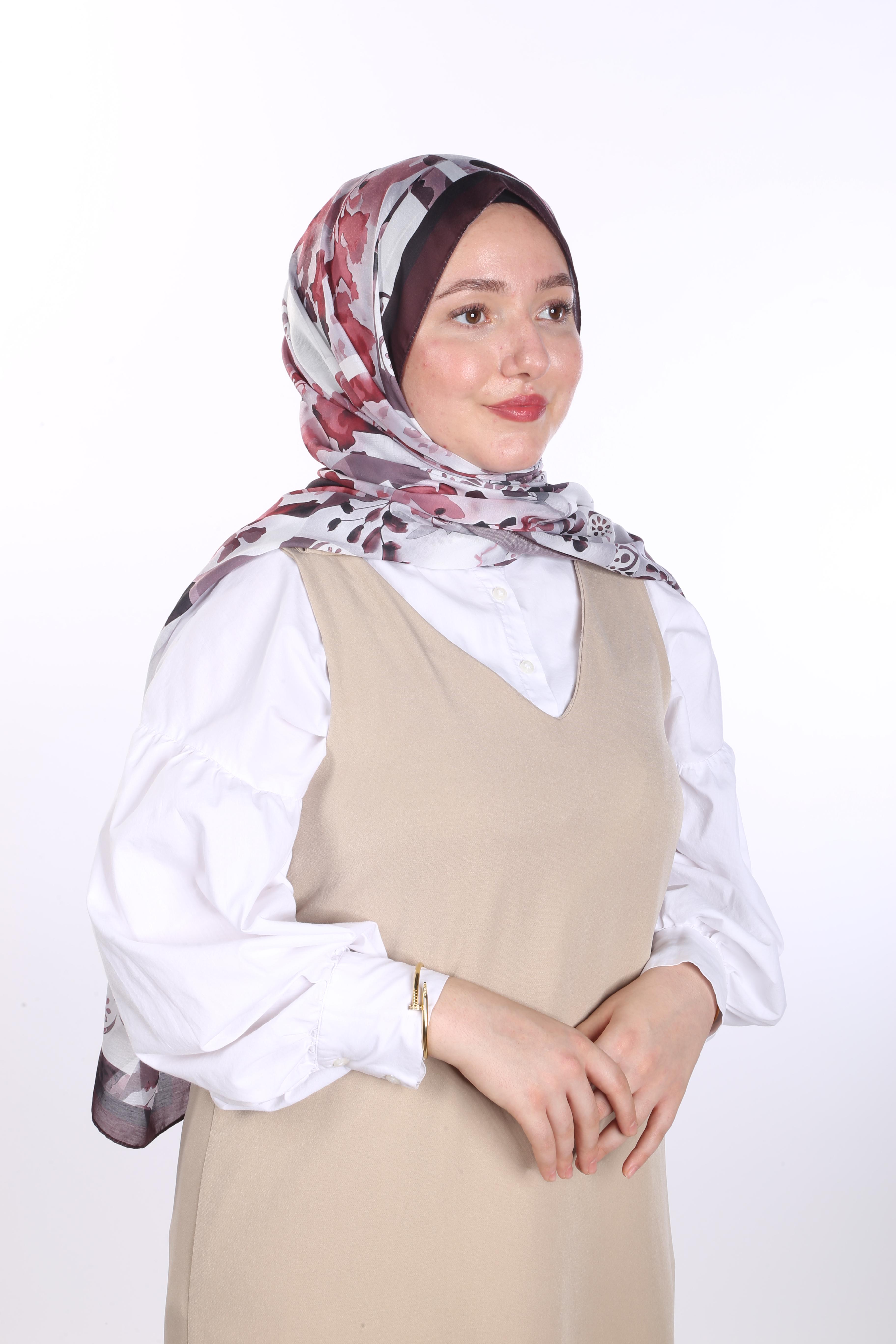 Floral Desen Soft Şal - Bordo