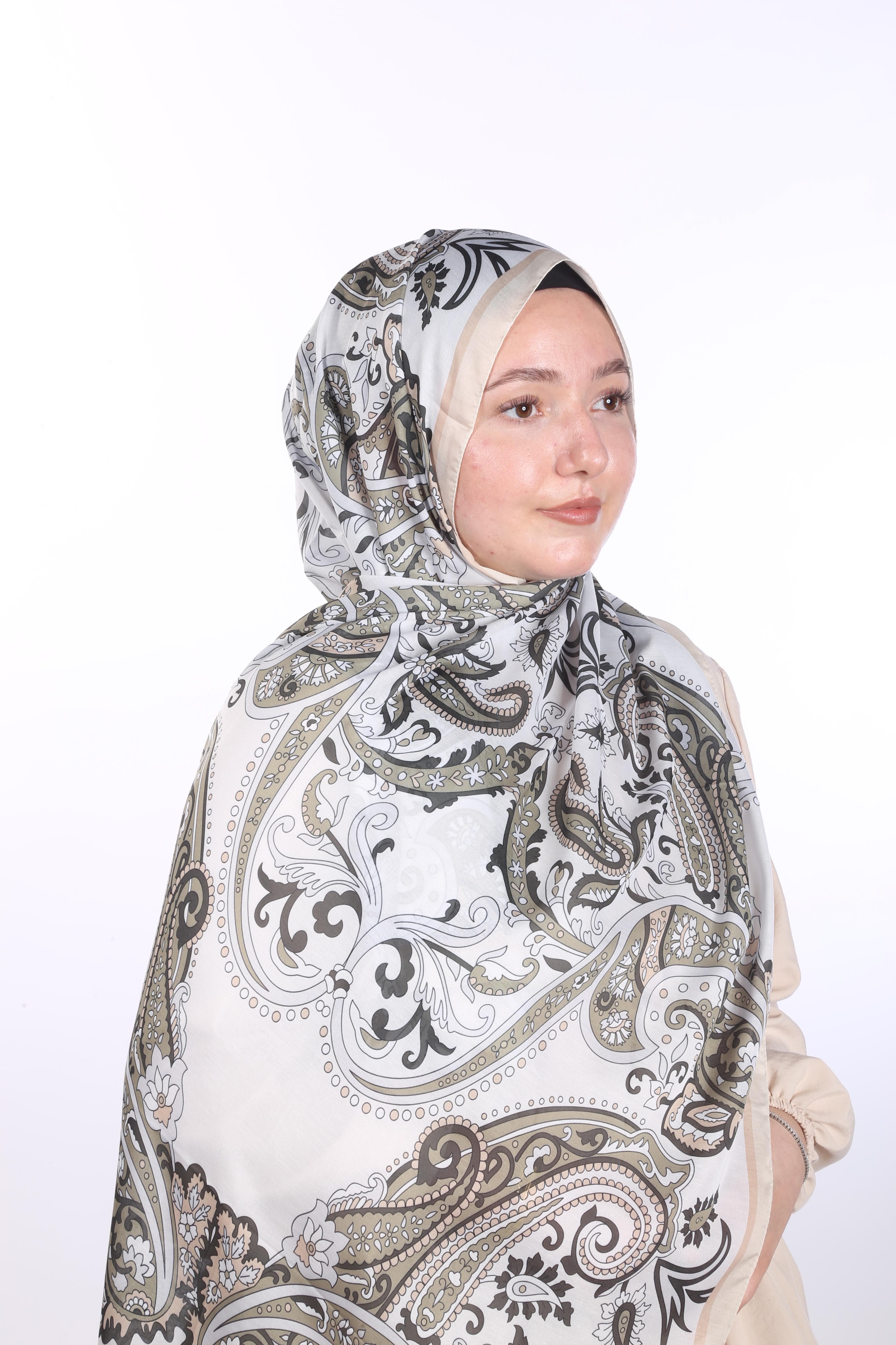 Leaves Harmony Desen Soft Şal - Haki Bej