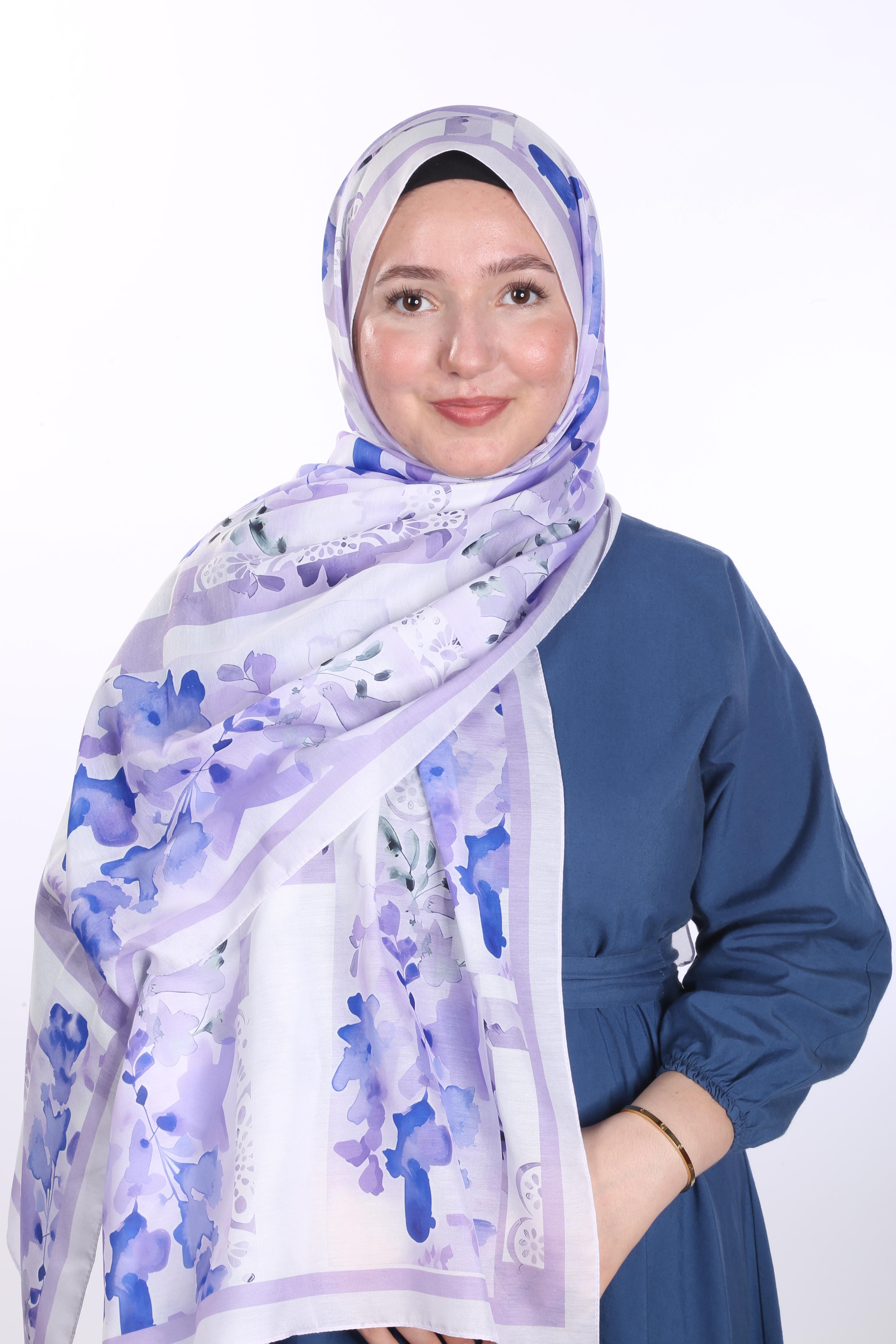 Floral Desen Soft Şal - Lila
