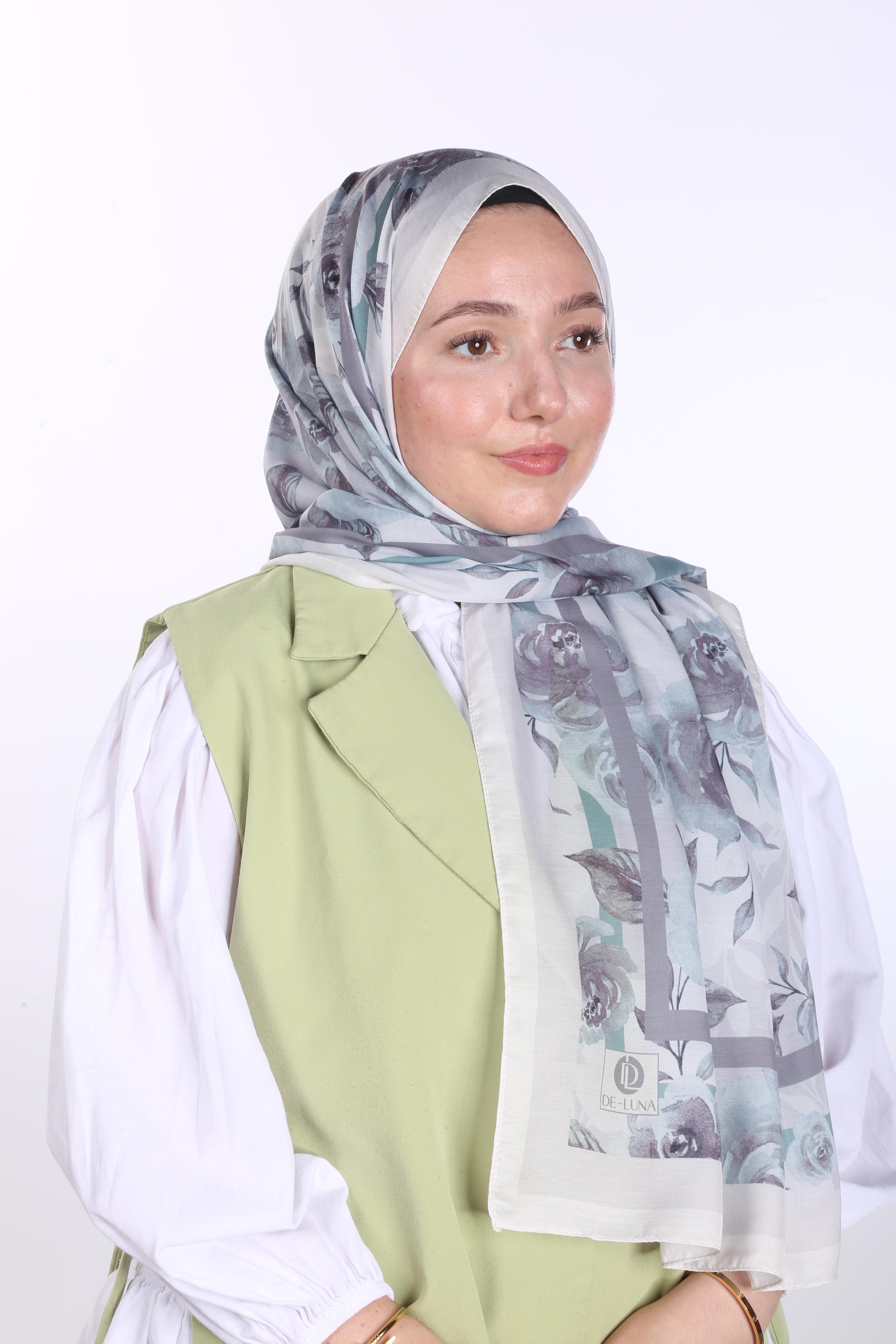 Asmin Desen Soft Şal - Yeşil Bej