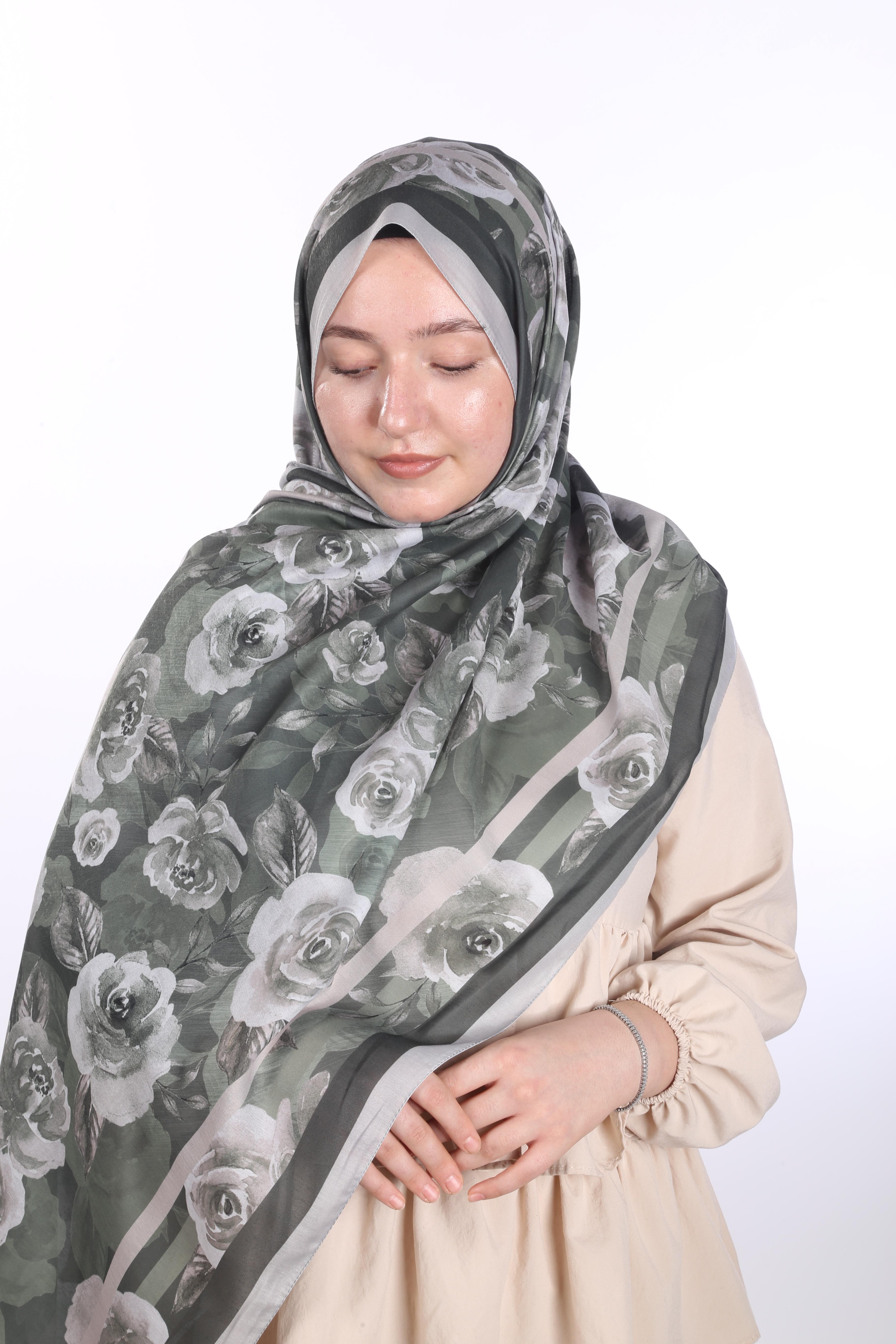 Asmin Desen Soft Şal - Haki 