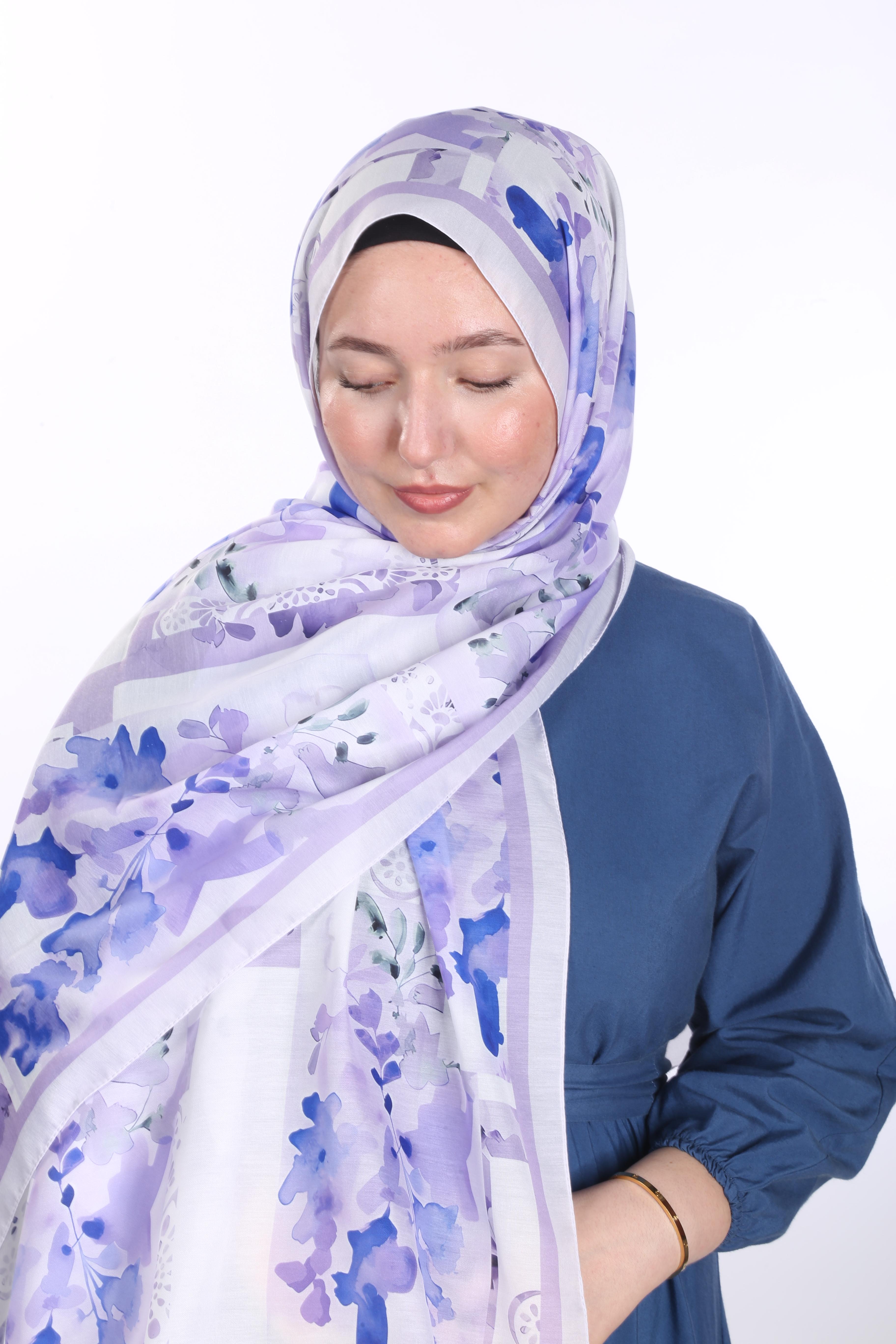Floral Desen Soft Şal - Lila