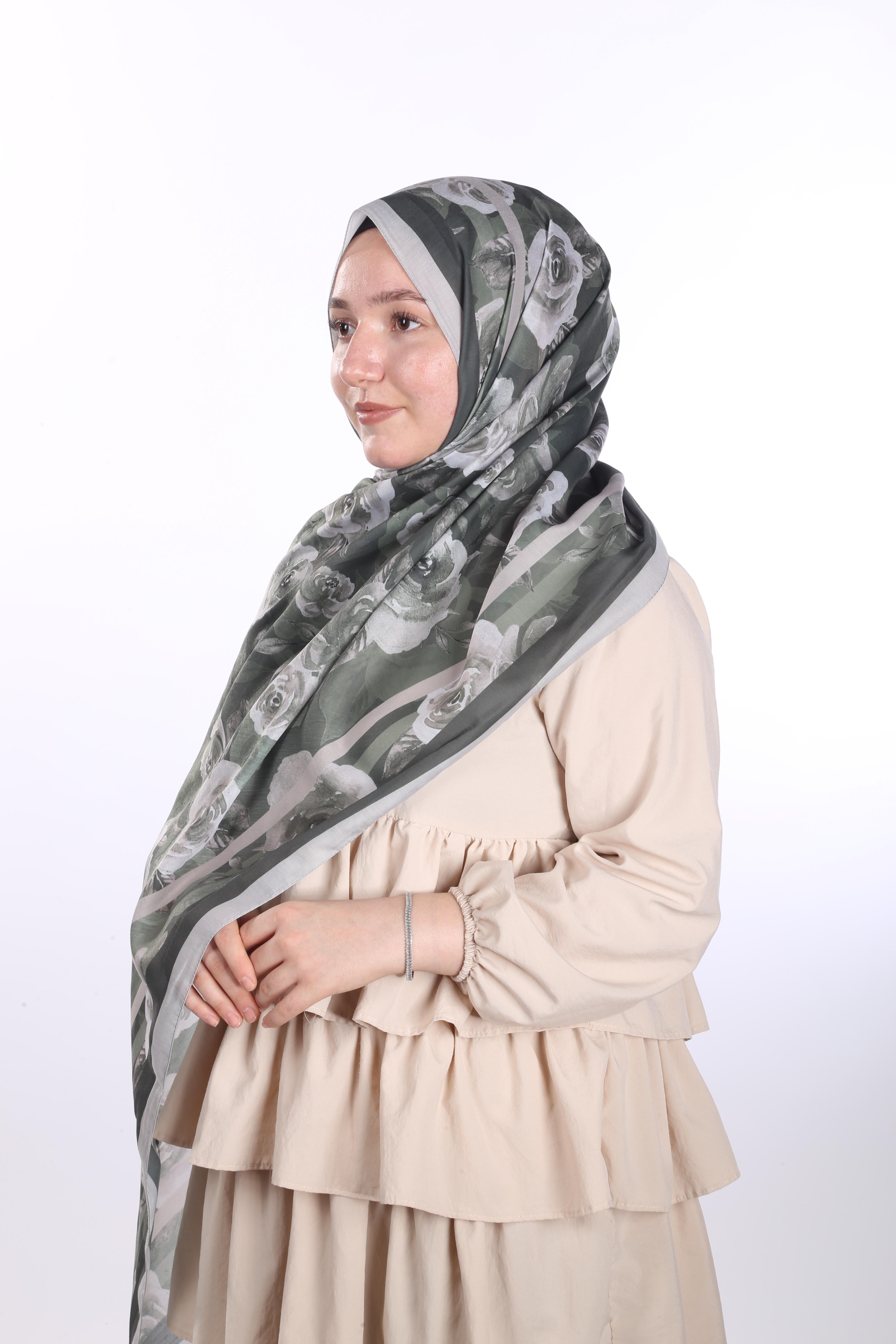 Asmin Desen Soft Şal - Haki 